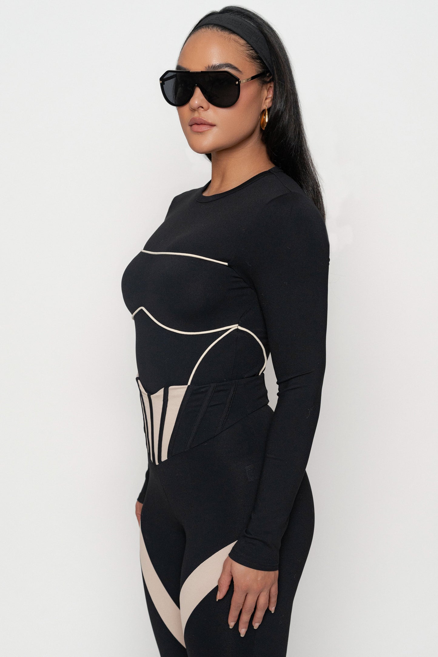 Black/Cream Pilar Piped Bodysuit