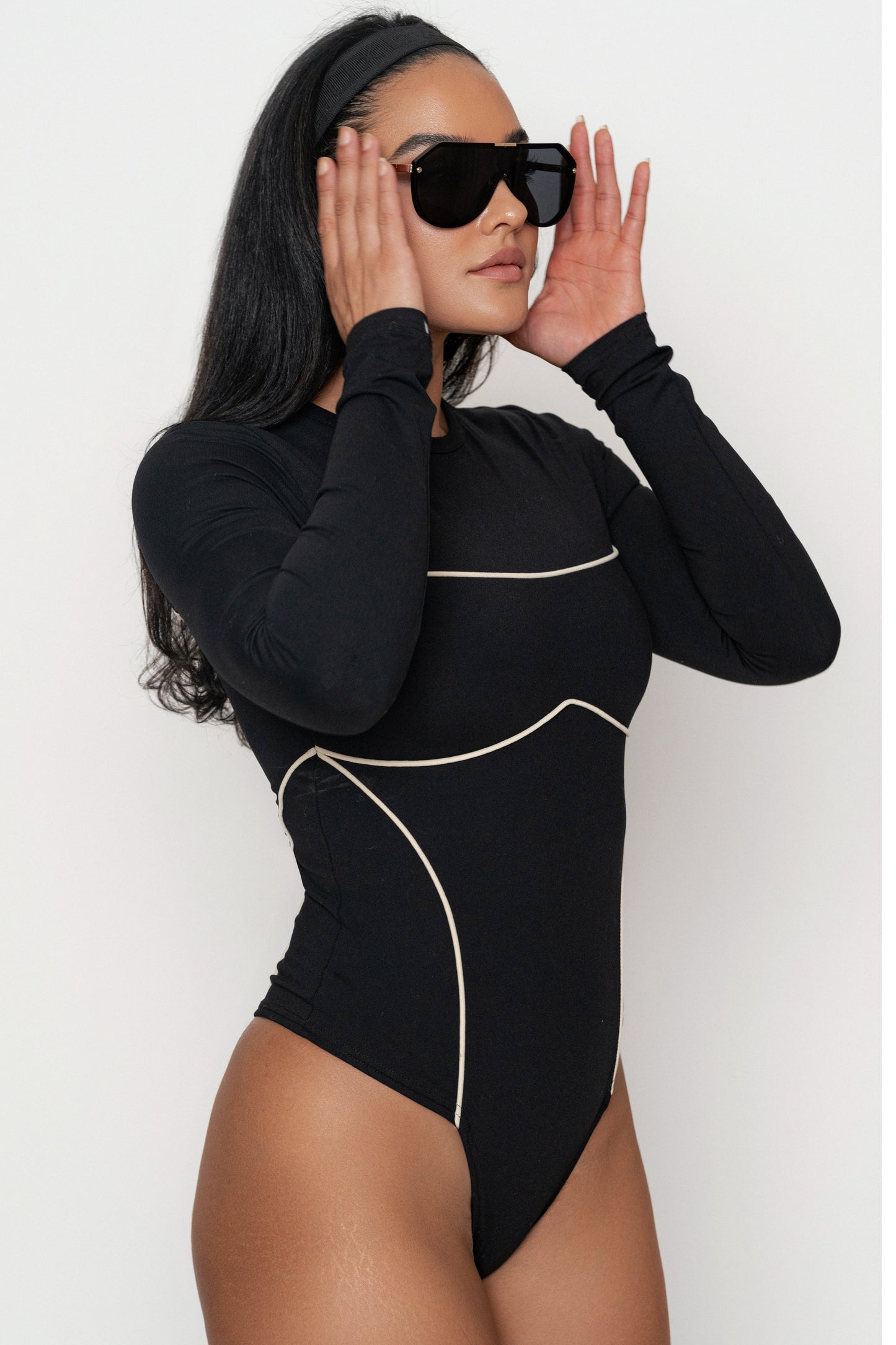 Black/Cream Pilar Piped Bodysuit