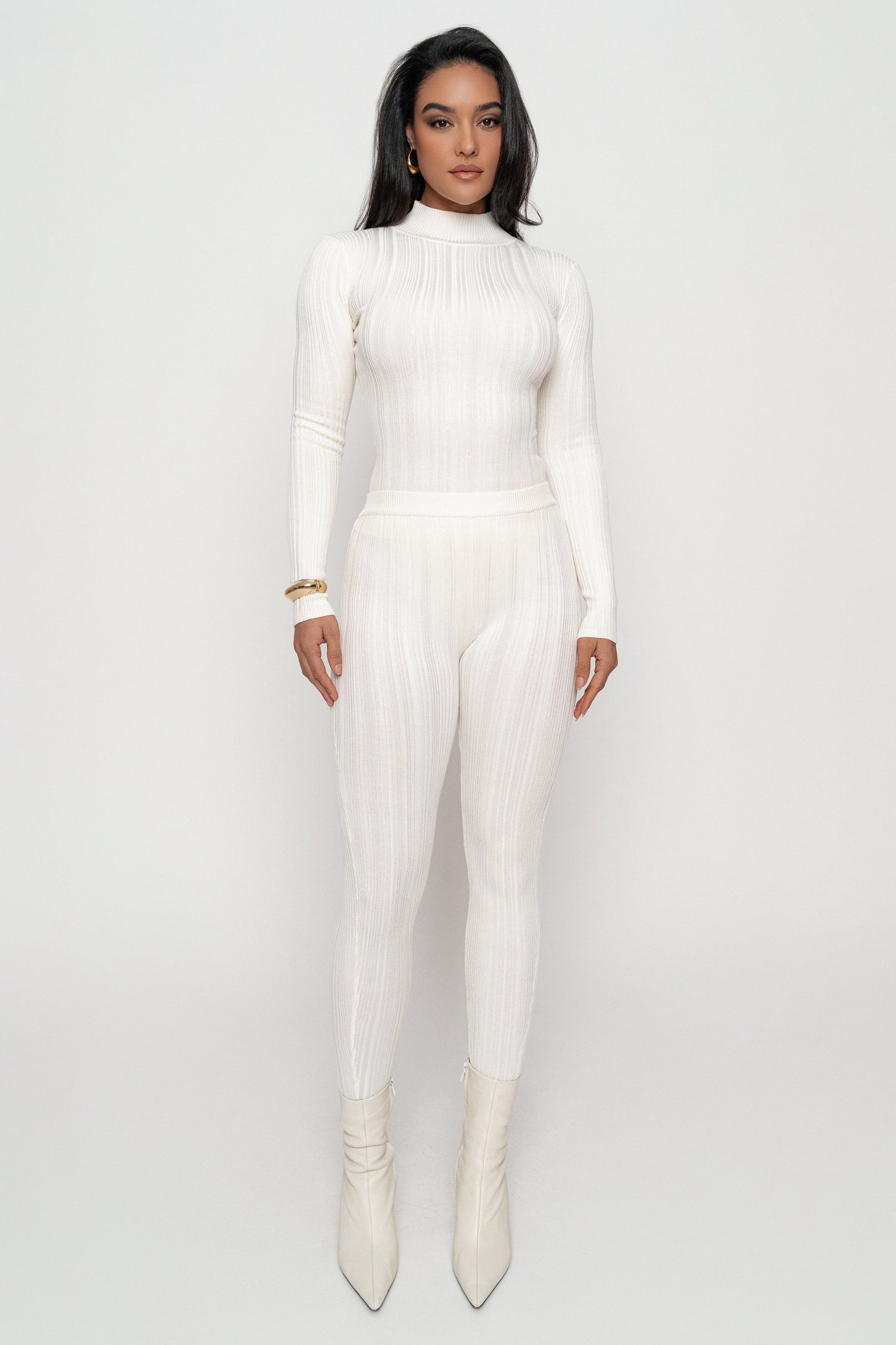 Ivory Ribbed Mock Neck Top