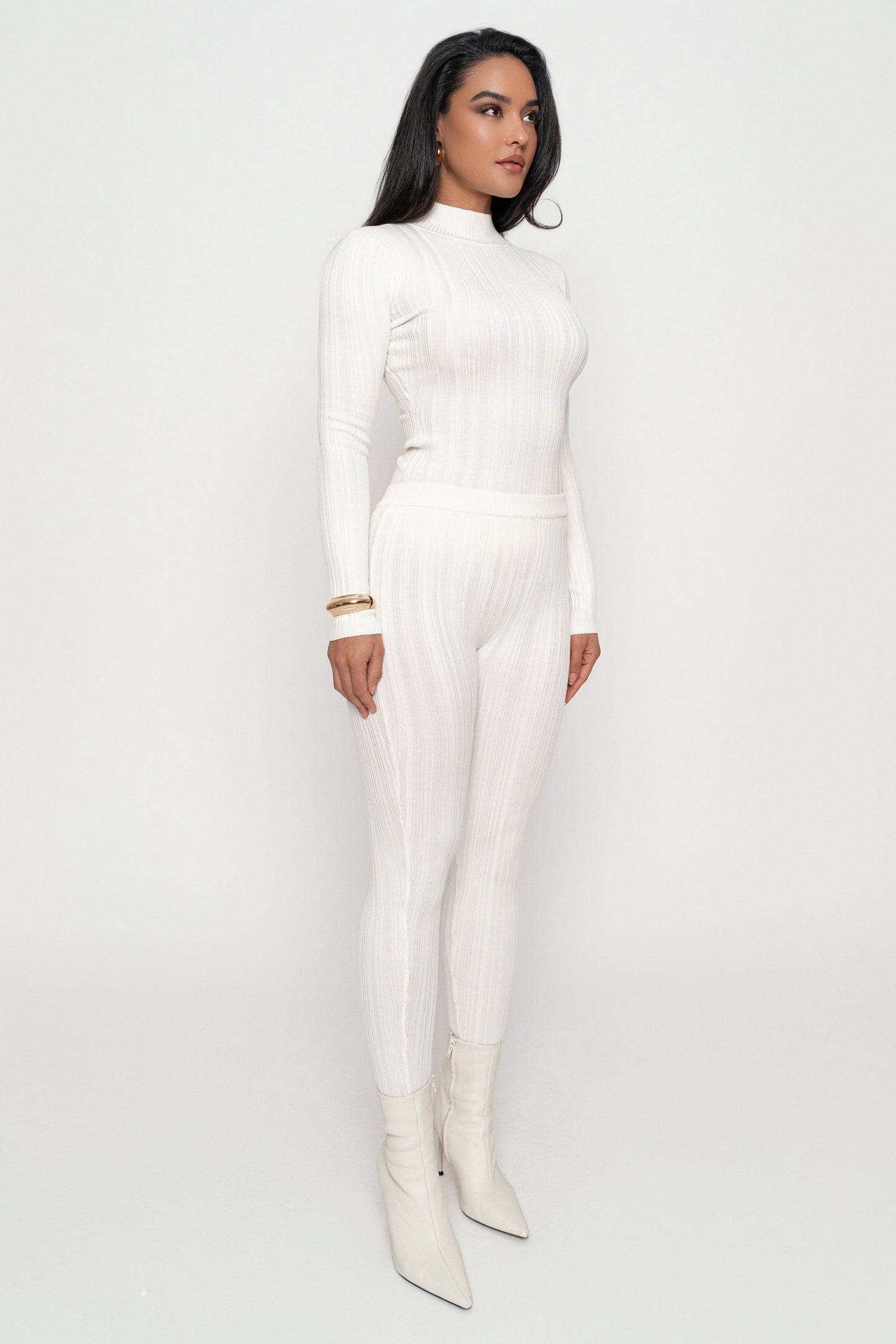 Ivory Ribbed Mock Neck Top