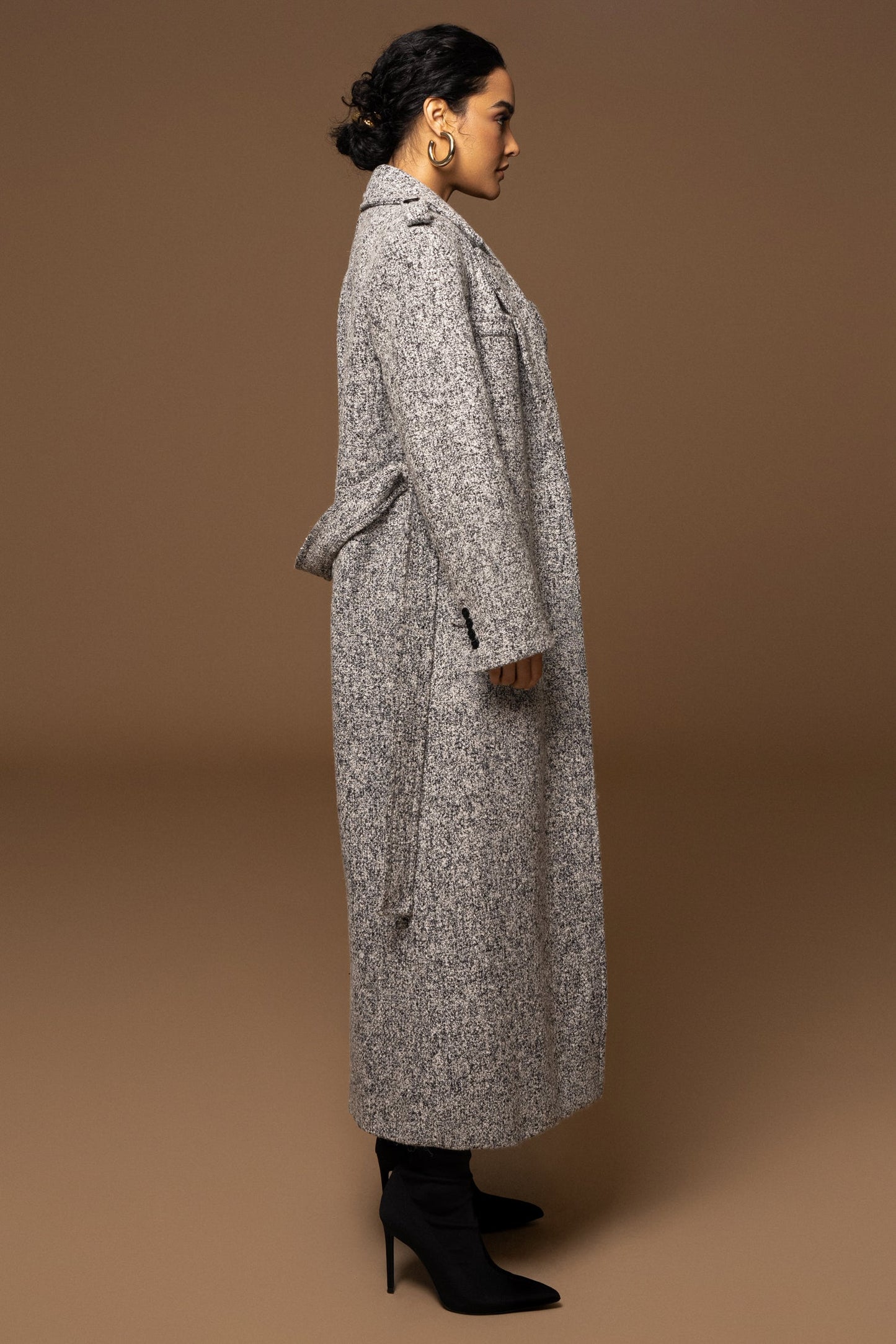 Lt. Grey Savannah Belted Tweed Coat