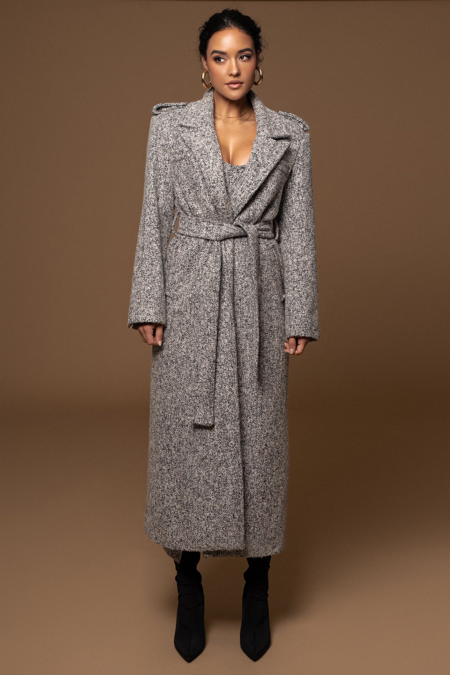 Lt. Grey Savannah Belted Tweed Coat