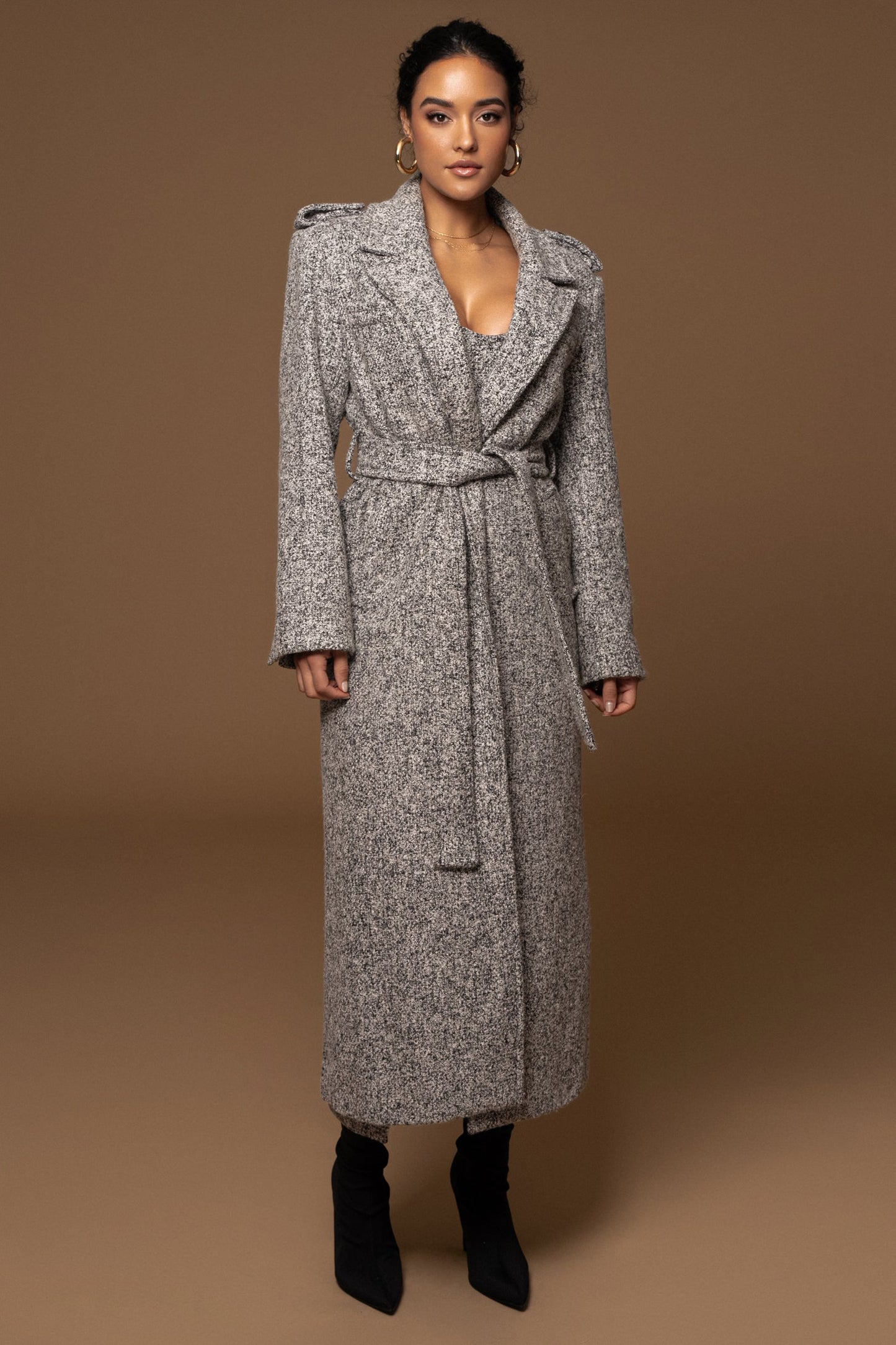 Lt. Grey Savannah Belted Tweed Coat