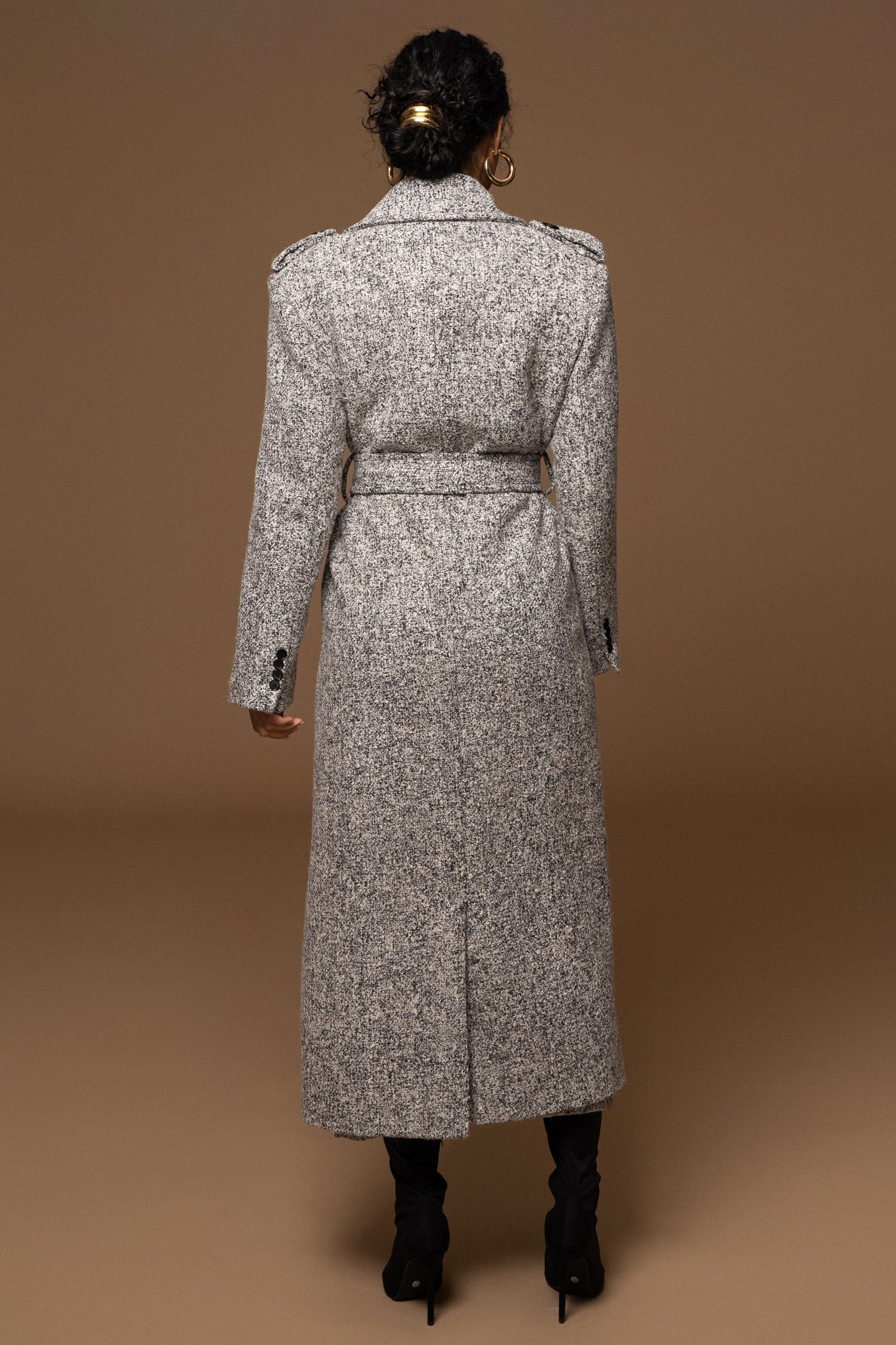 Lt. Grey Savannah Belted Tweed Coat