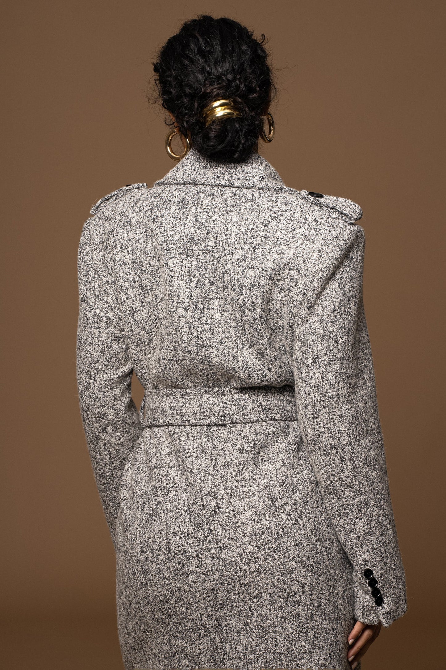 Lt. Grey Savannah Belted Tweed Coat