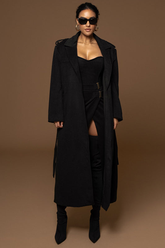 Black SAVANNAH BELTED WOVEN COAT