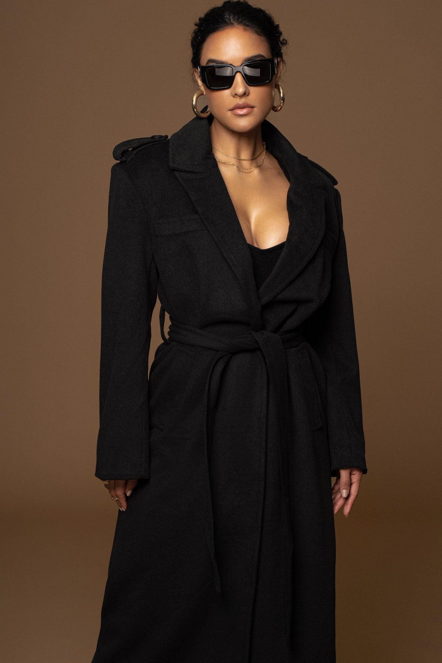 Black SAVANNAH BELTED COAT