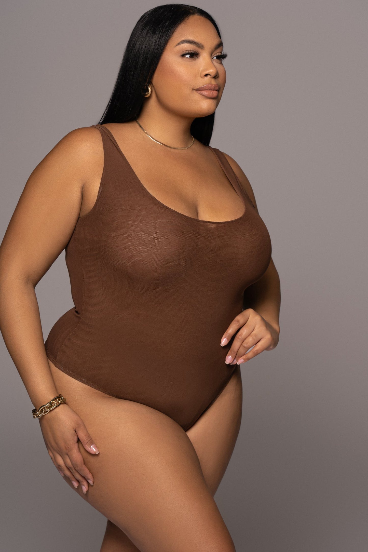 Chocolate Mesh Essentials Tank Bodysuit Undergarment