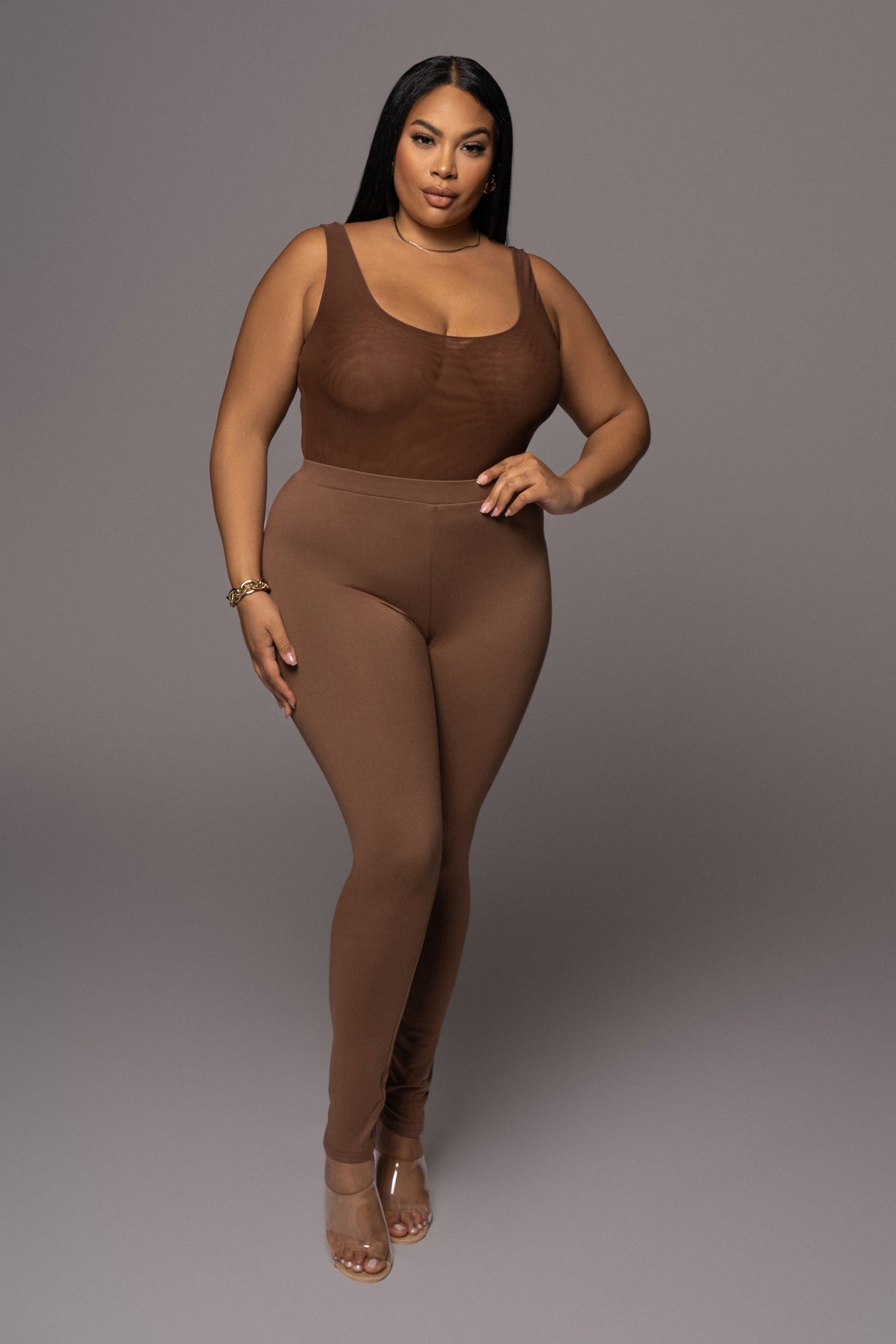 Chocolate Mesh Essentials Tank Bodysuit Undergarment