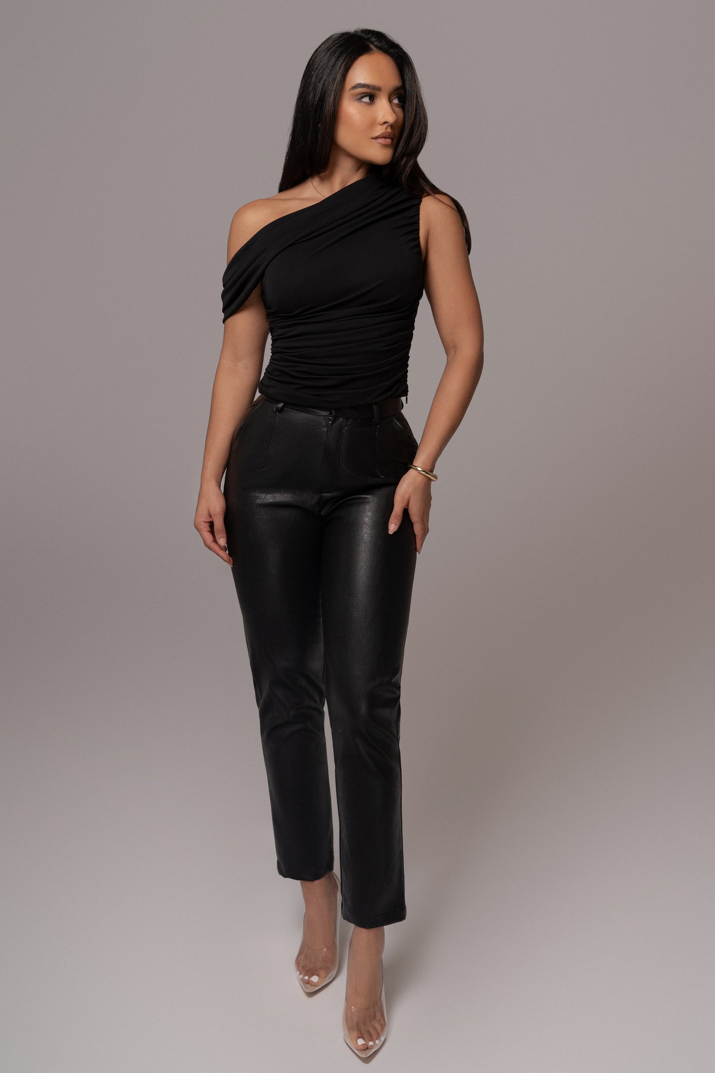 Black Asymmetric Draped Roselyn Top