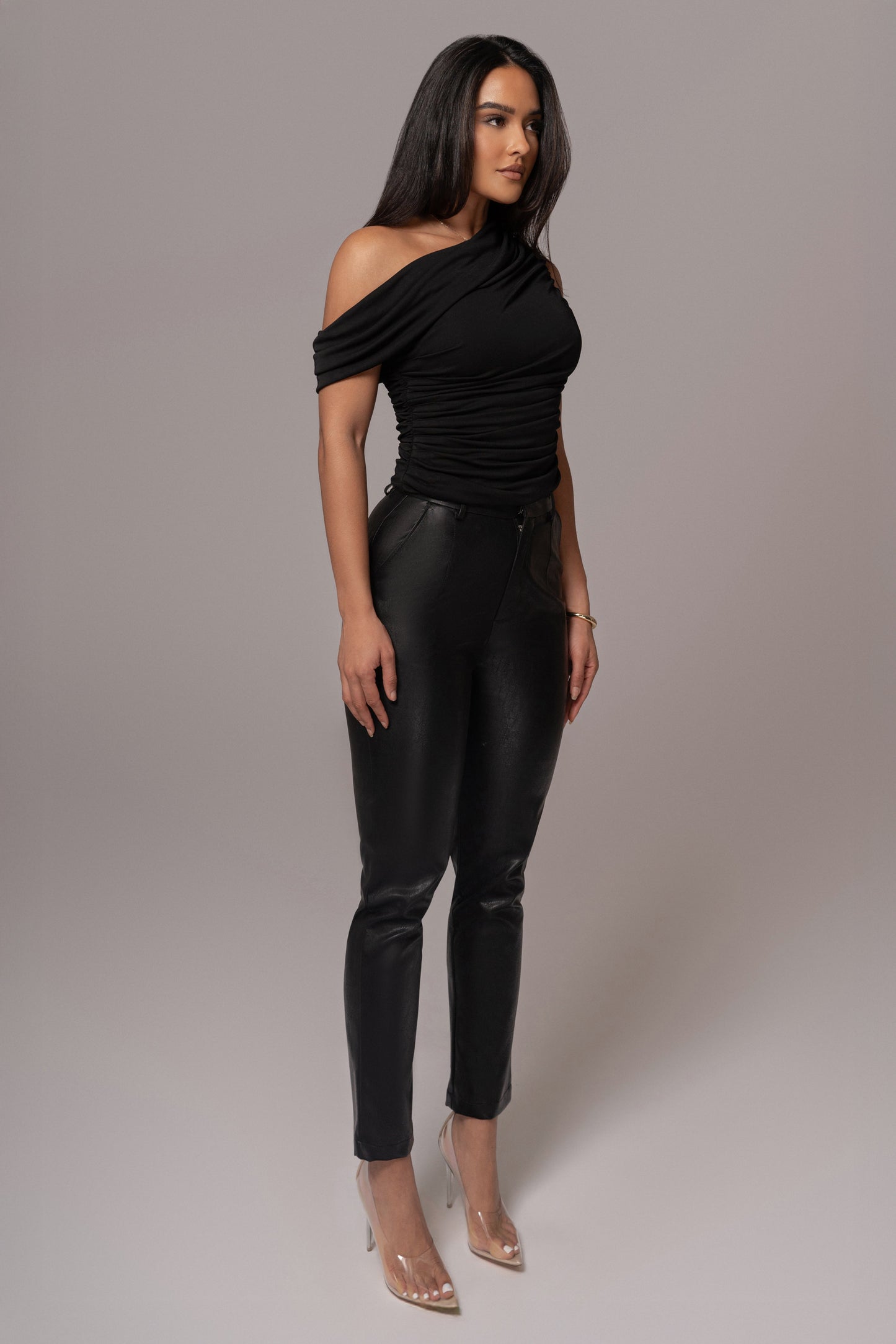 Black Asymmetric Draped Roselyn Top