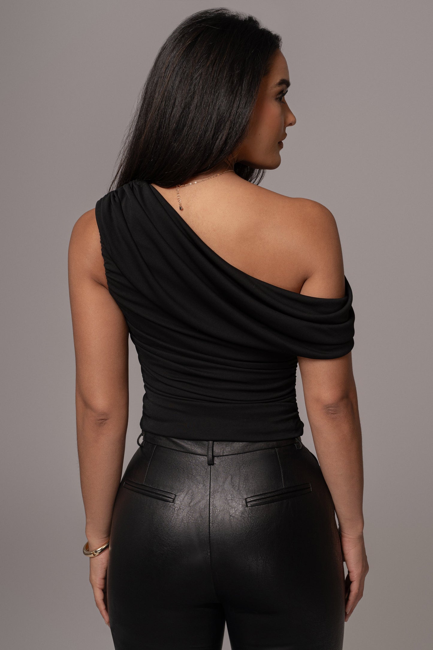 Black Asymmetric Draped Roselyn Top