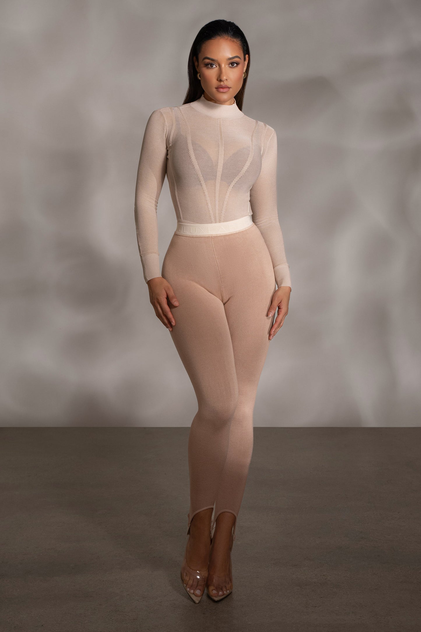 Beige Lori Sheer Knit Bodysuit