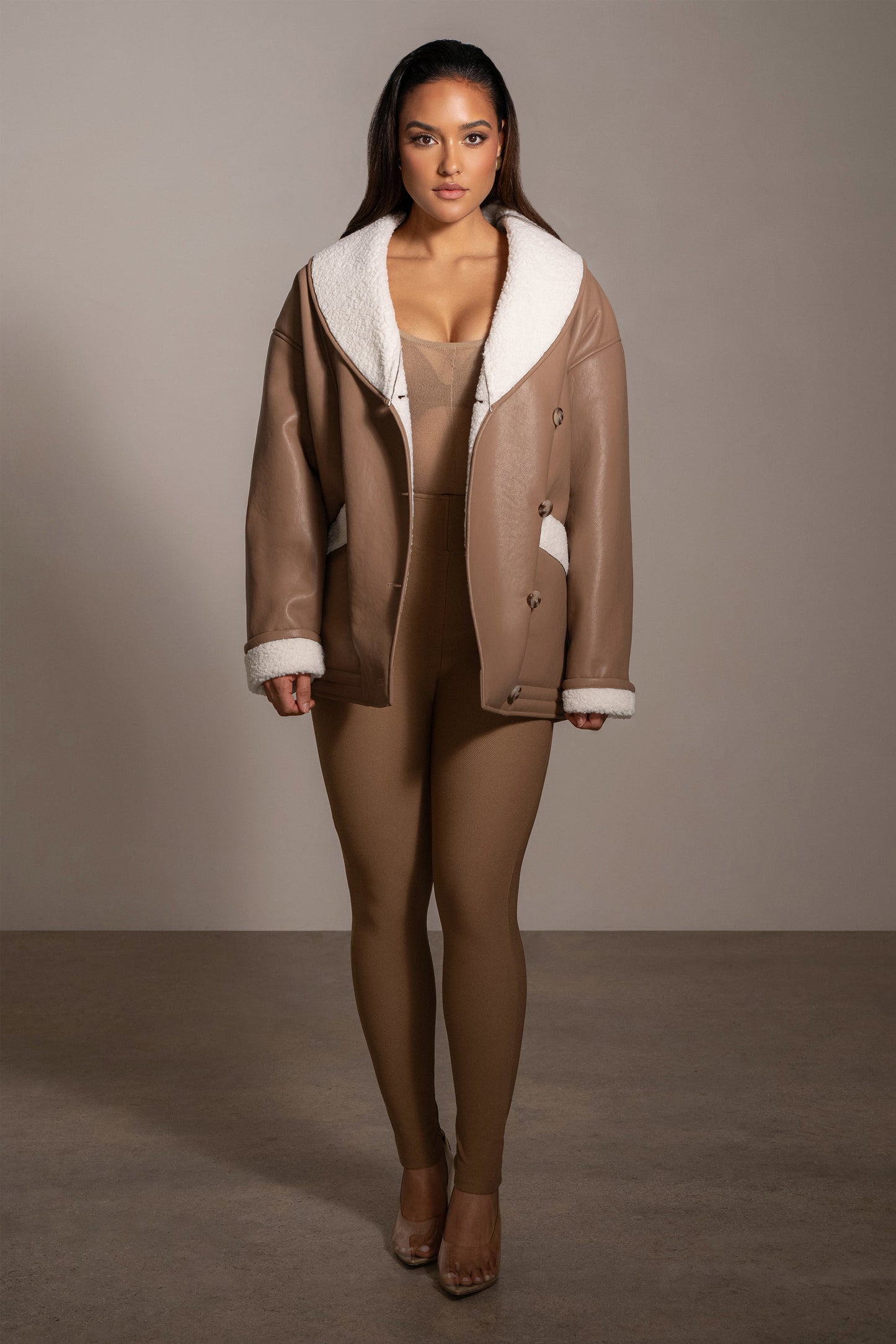 Tan Presley Faux Leather Coat