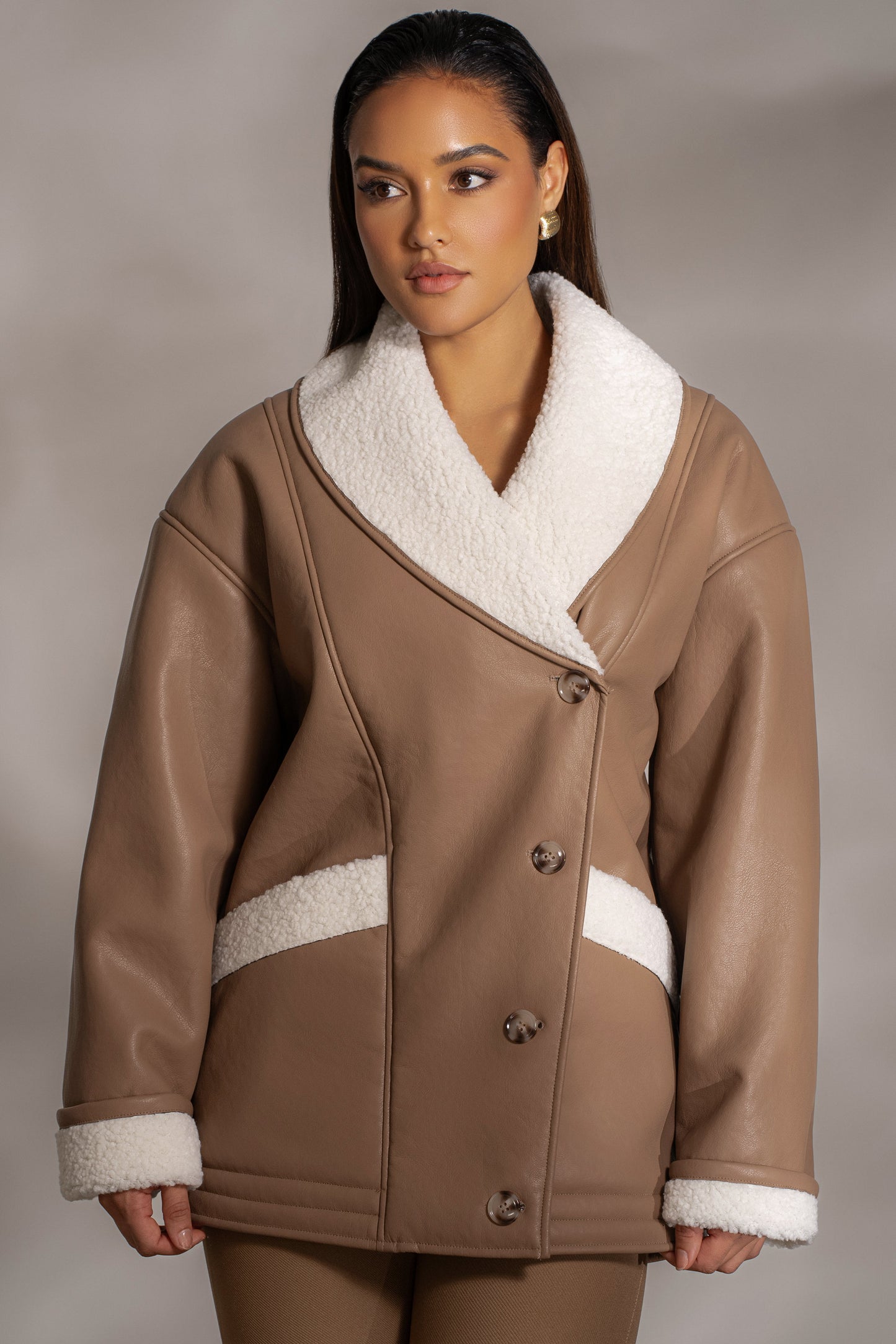 Tan Presley Faux Leather Coat