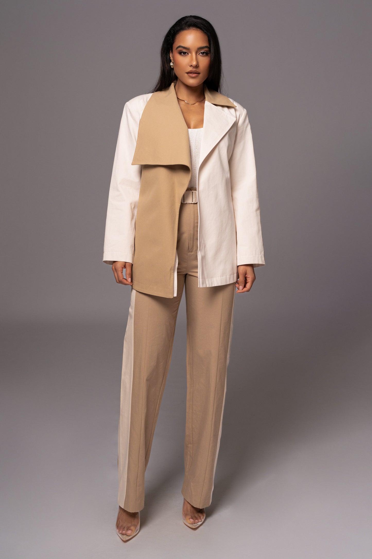 Ivory Color Block Summit Belted Jacket