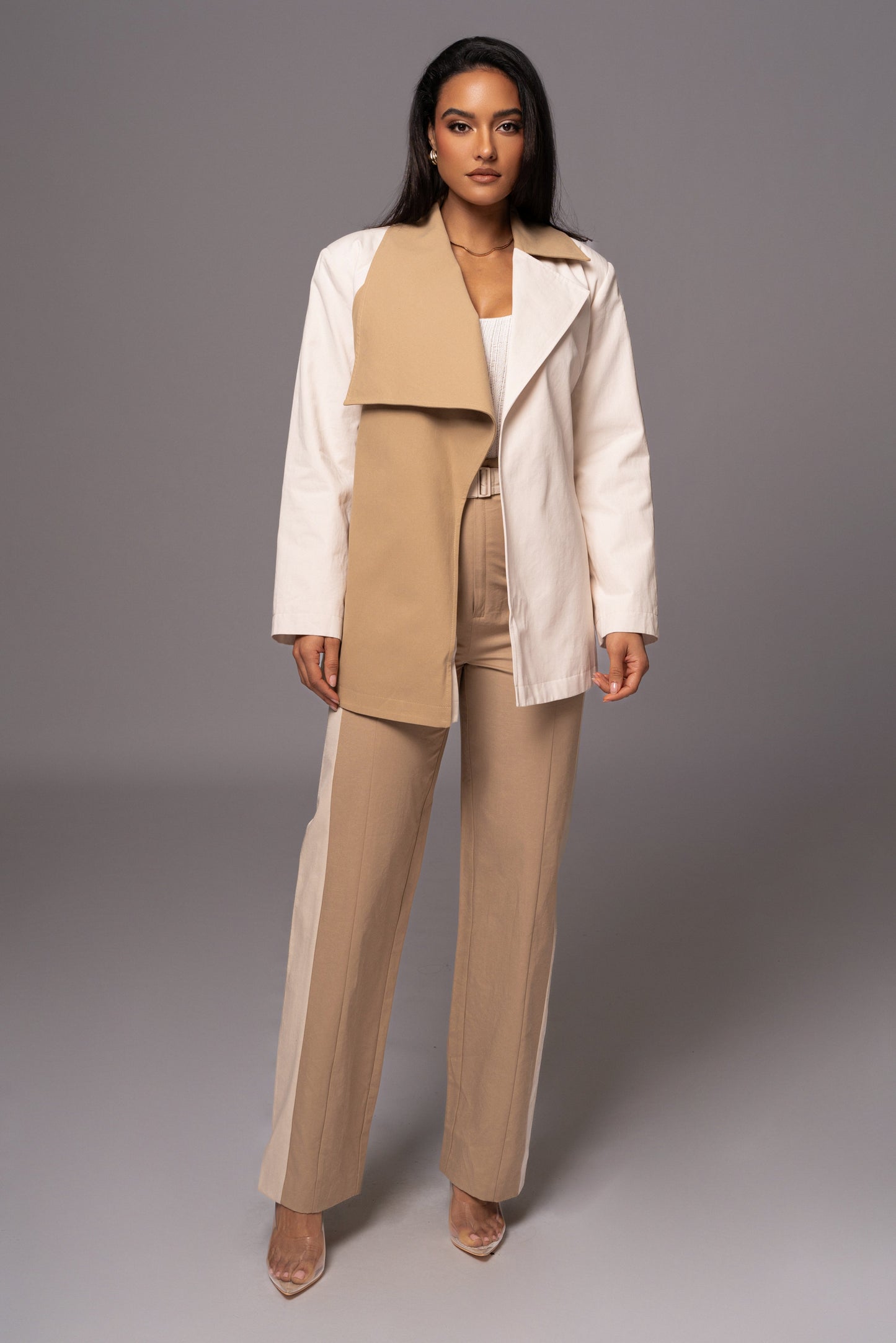 Ivory Color Block Summit Belted Jacket