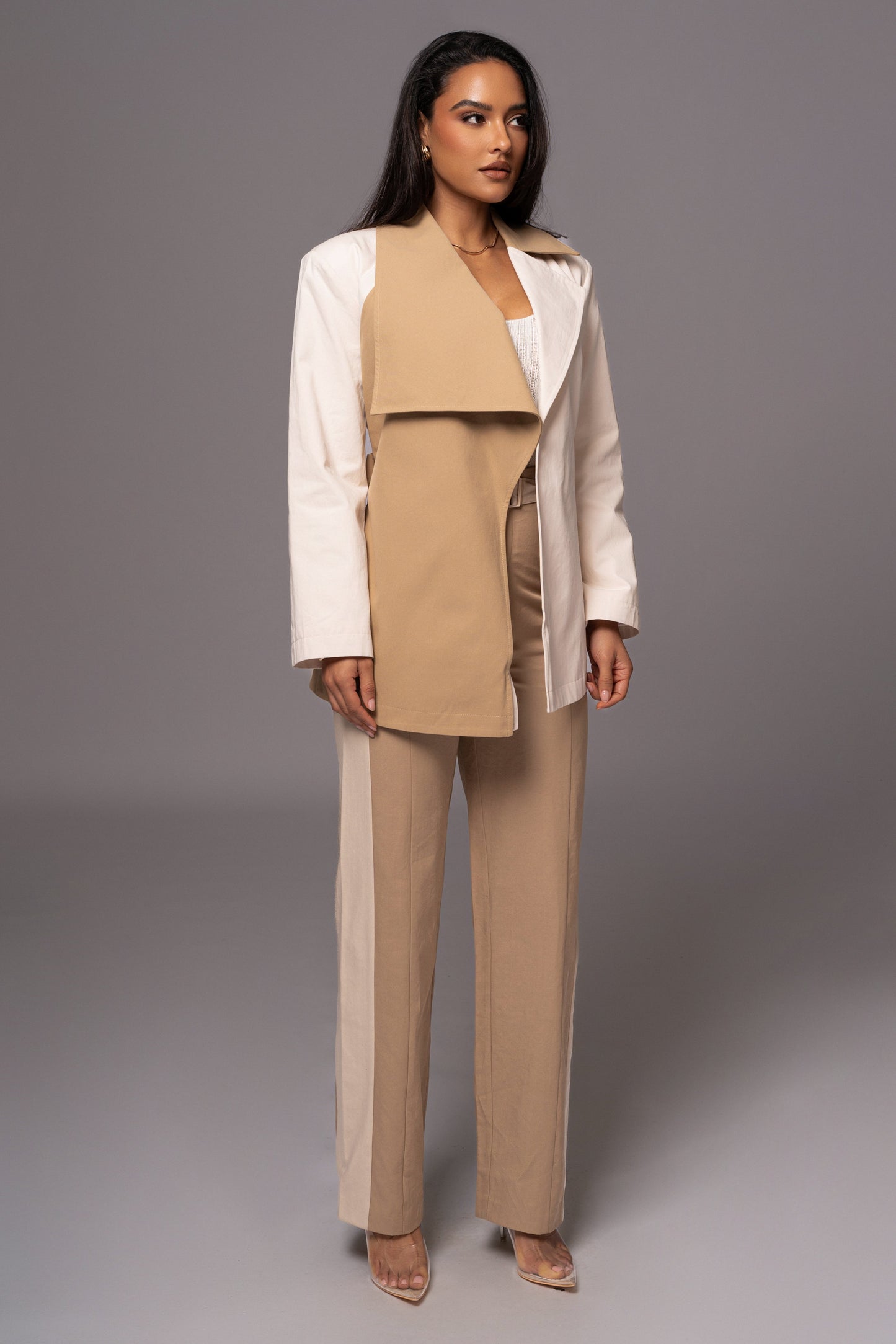 Ivory Color Block Summit Belted Jacket