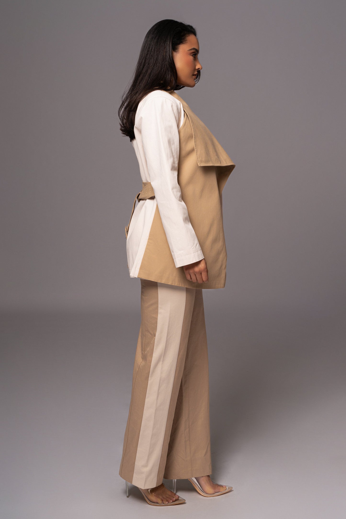 Ivory Color Block Summit Belted Jacket