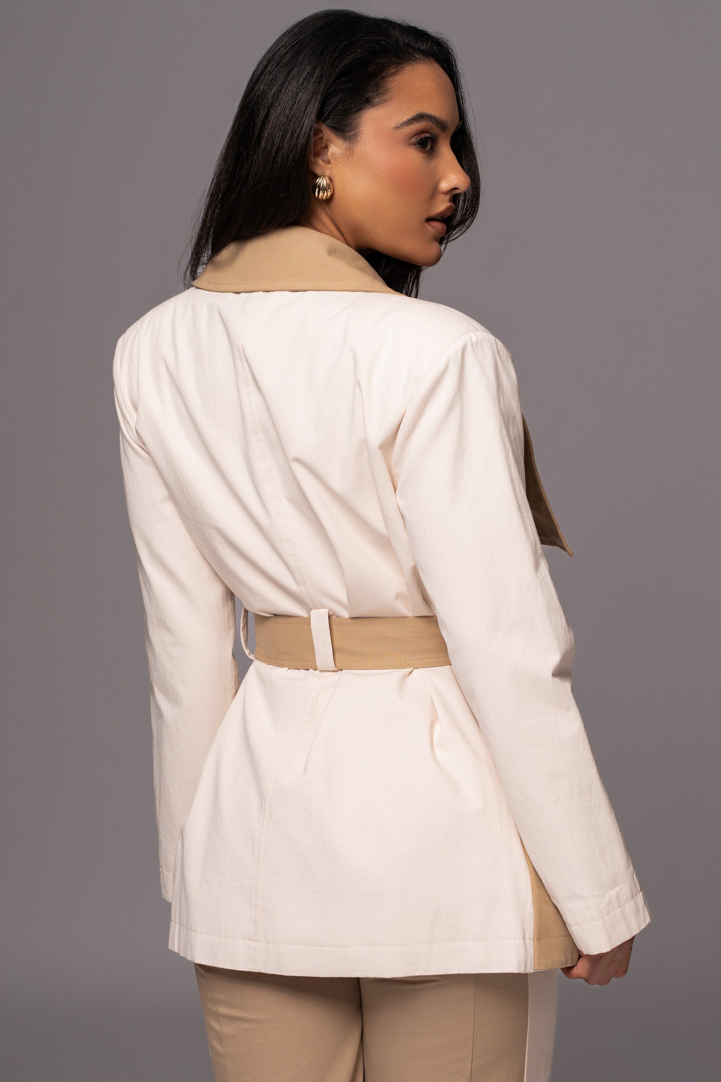 Ivory Color Block Summit Belted Jacket