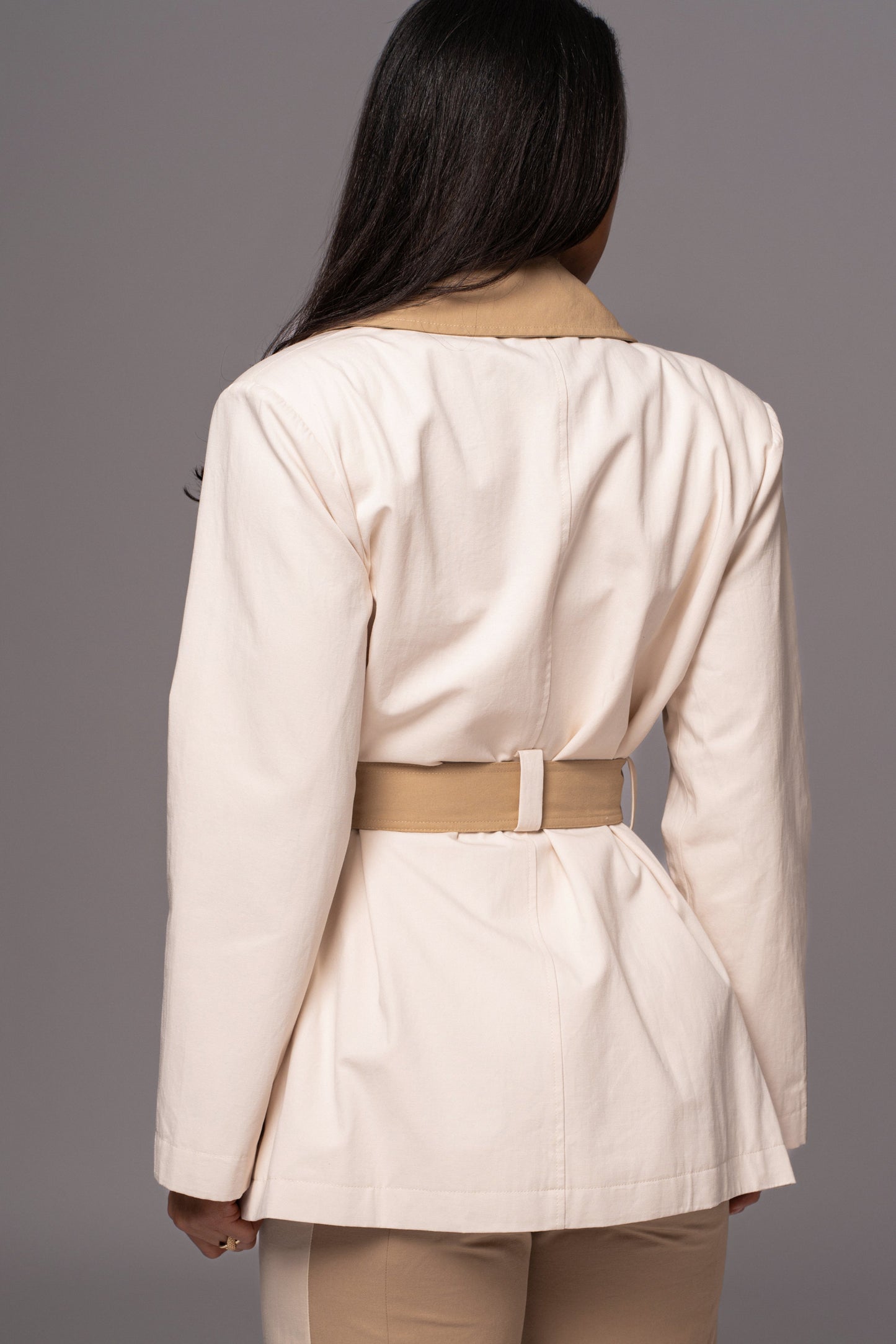 Ivory Color Block Summit Belted Jacket