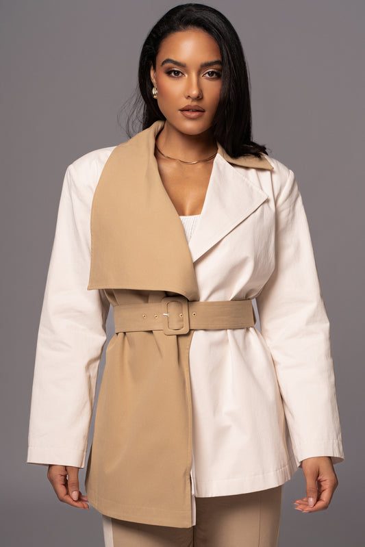 Ivory Color Block Summit Belted Jacket