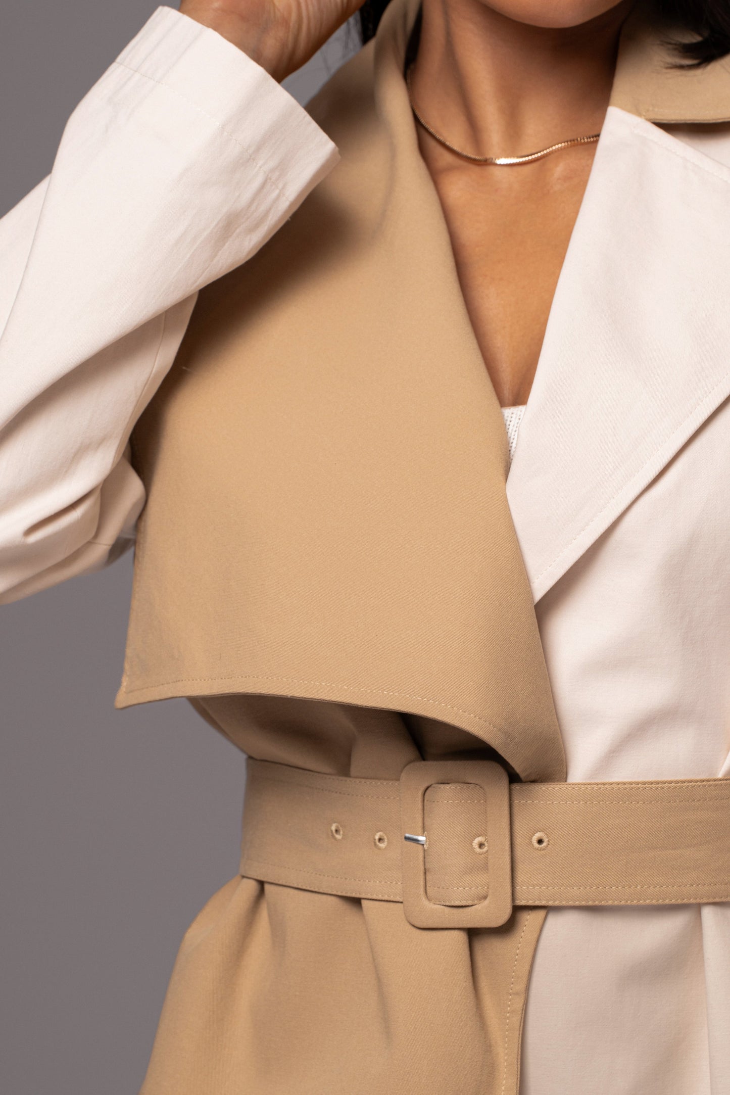 Ivory Color Block Summit Belted Jacket