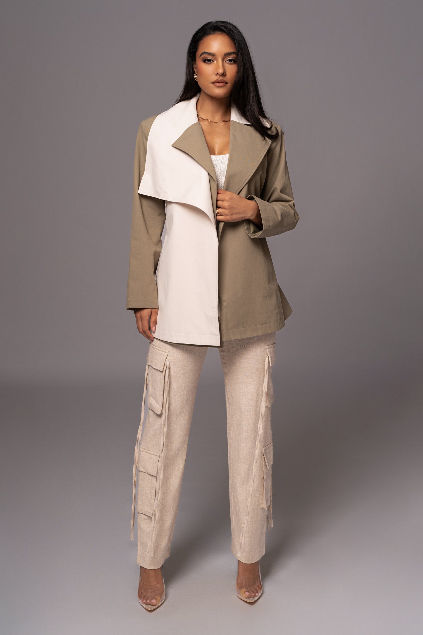 Olive Color Block Summit Belted Jacket