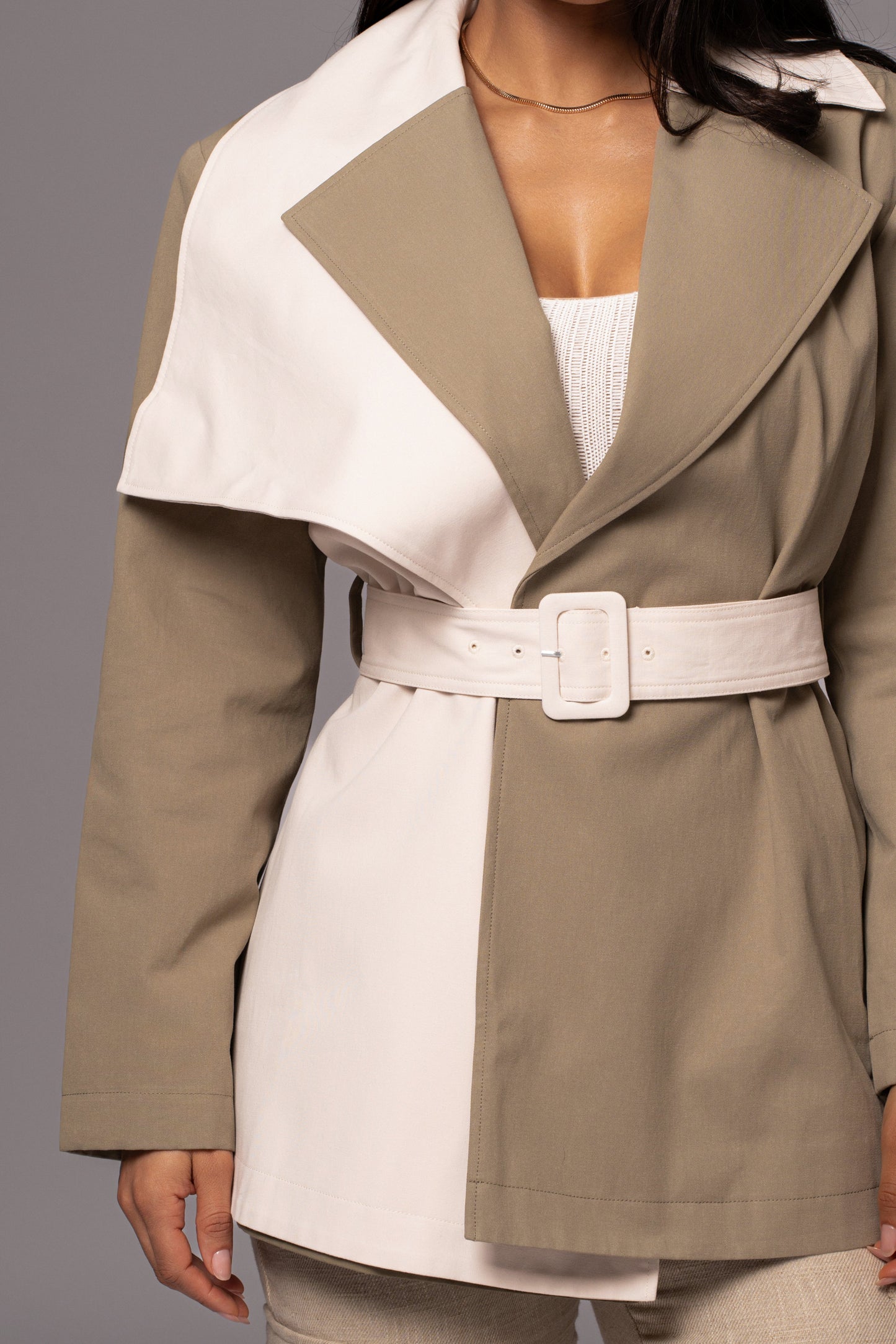 Olive Color Block Summit Belted Jacket