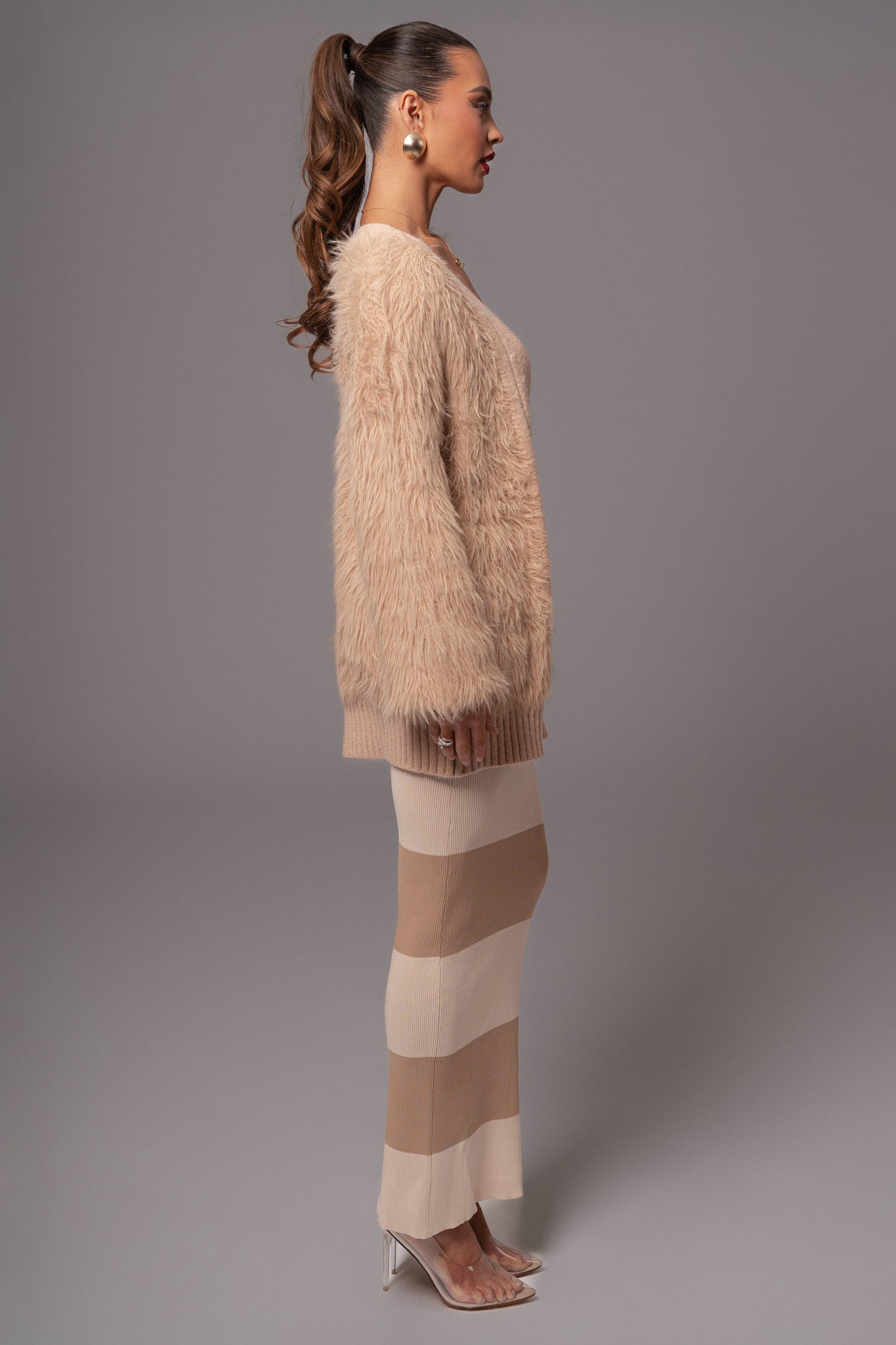 Tan Lola Fuzzy Knit Cardigan