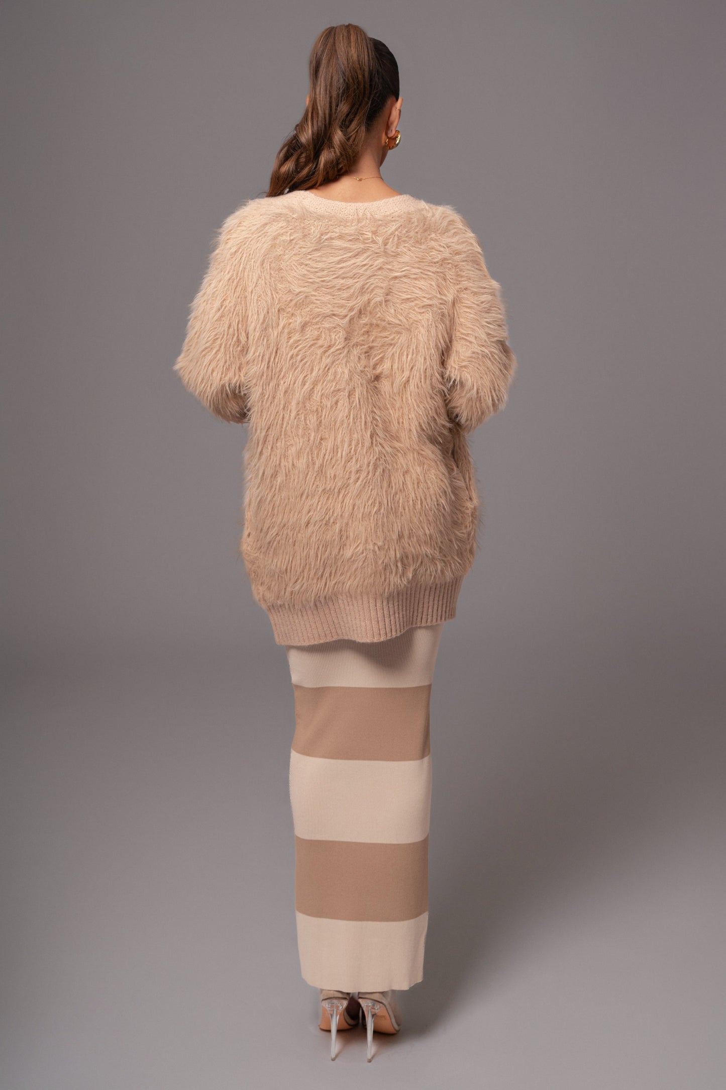 Tan Lola Fuzzy Knit Cardigan