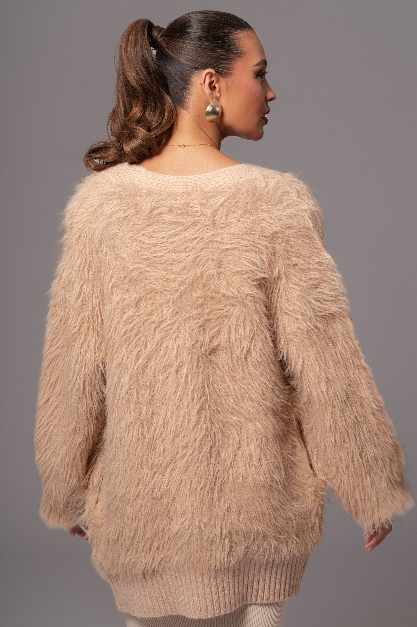 Tan Lola Fuzzy Knit Cardigan