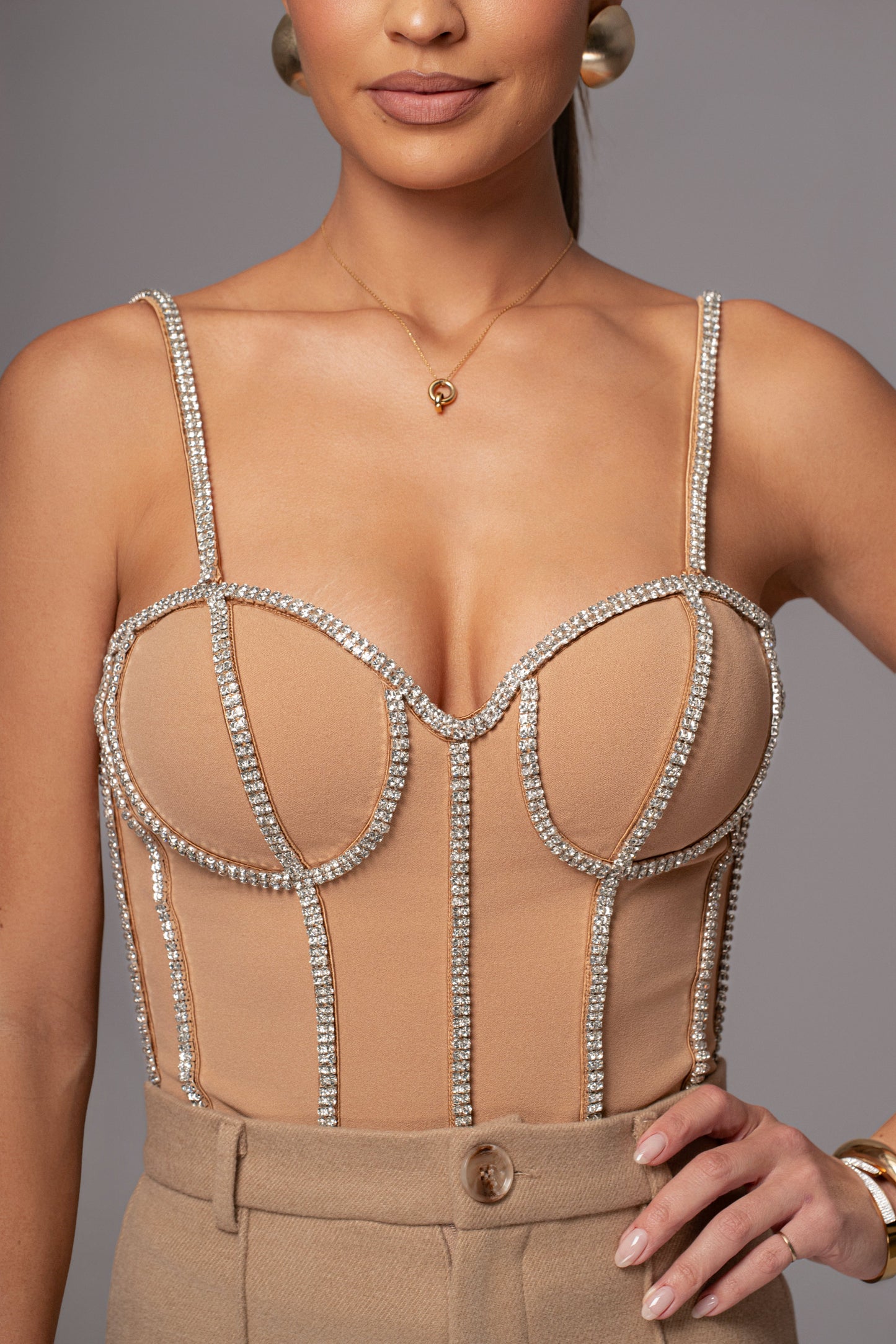 Tan Illusions Rhinestone Corset