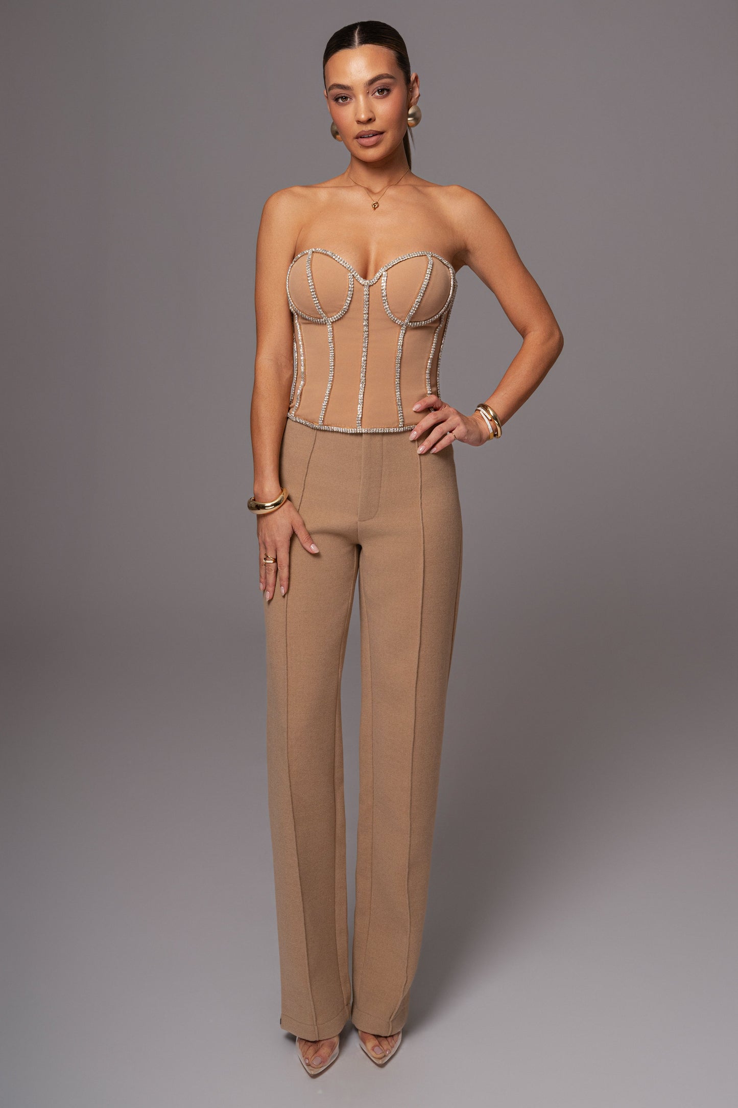 Tan Illusions Rhinestone Corset