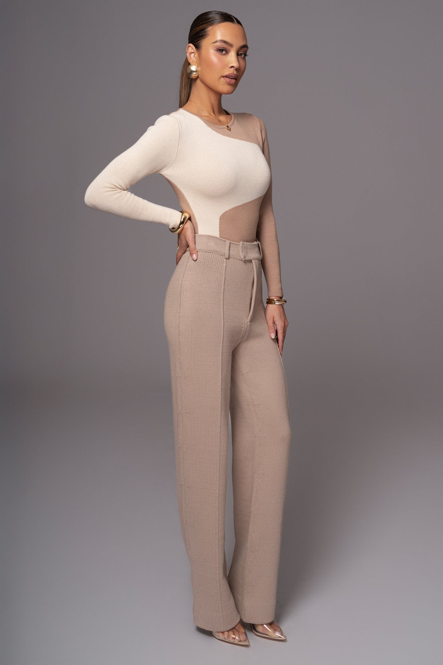 Taupe/Cream Ari Color Block Bodysuit