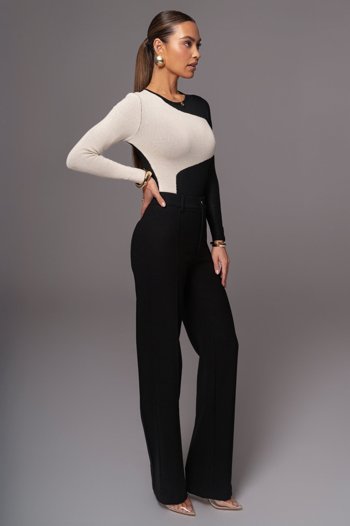 Black/Taupe Ari Color Block Bodysuit