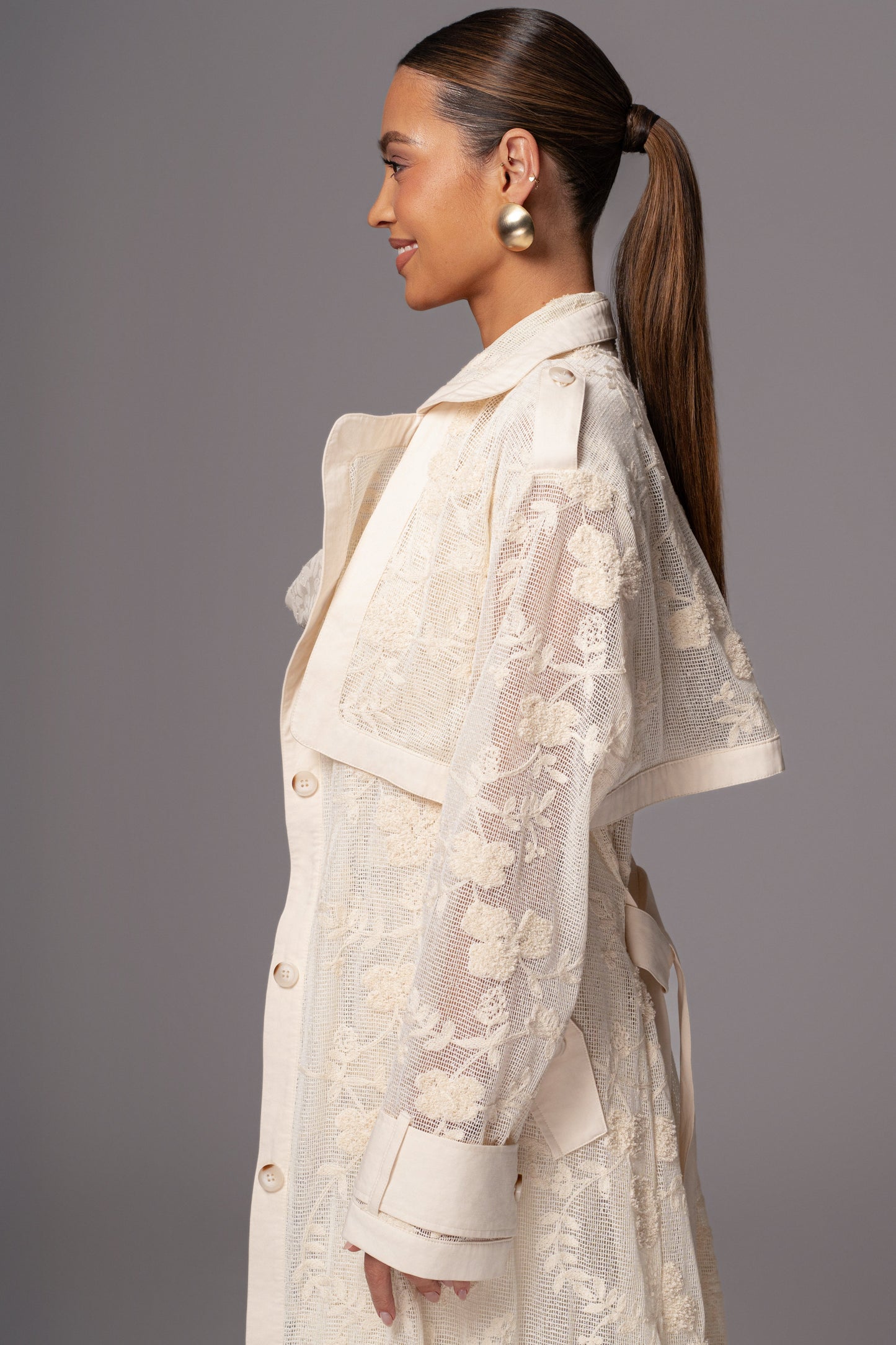 Ivory Floral Embroidered Coat