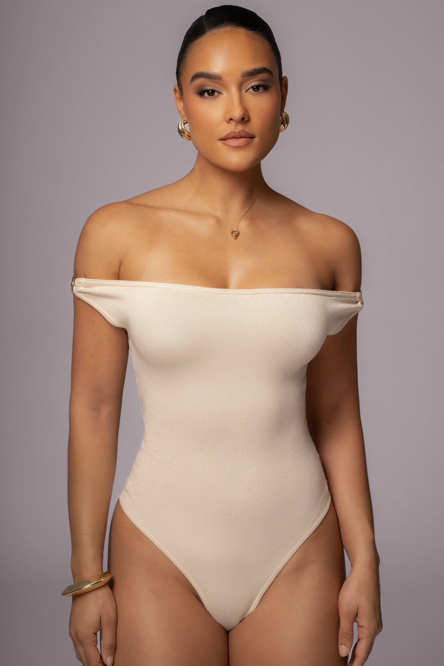 Cream Off The Shoulder Bodysuit