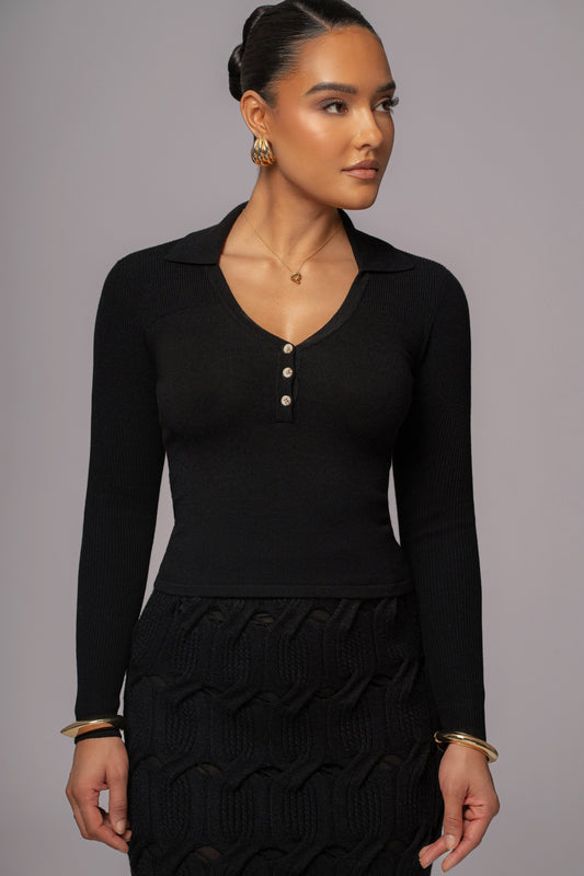 Black Ashley Collared Top