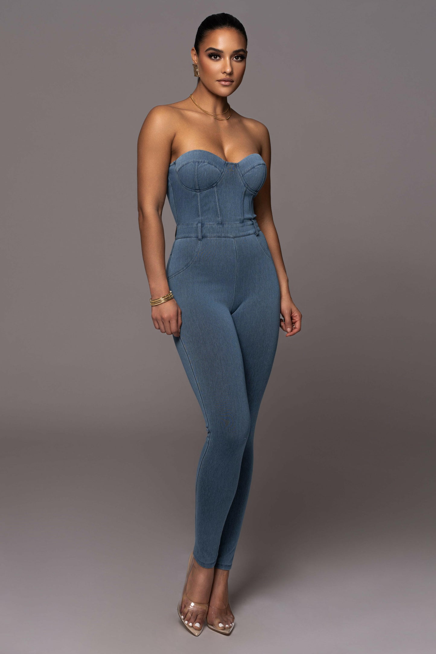 Medium Wash Denim Diya Bustier Jumpsuit