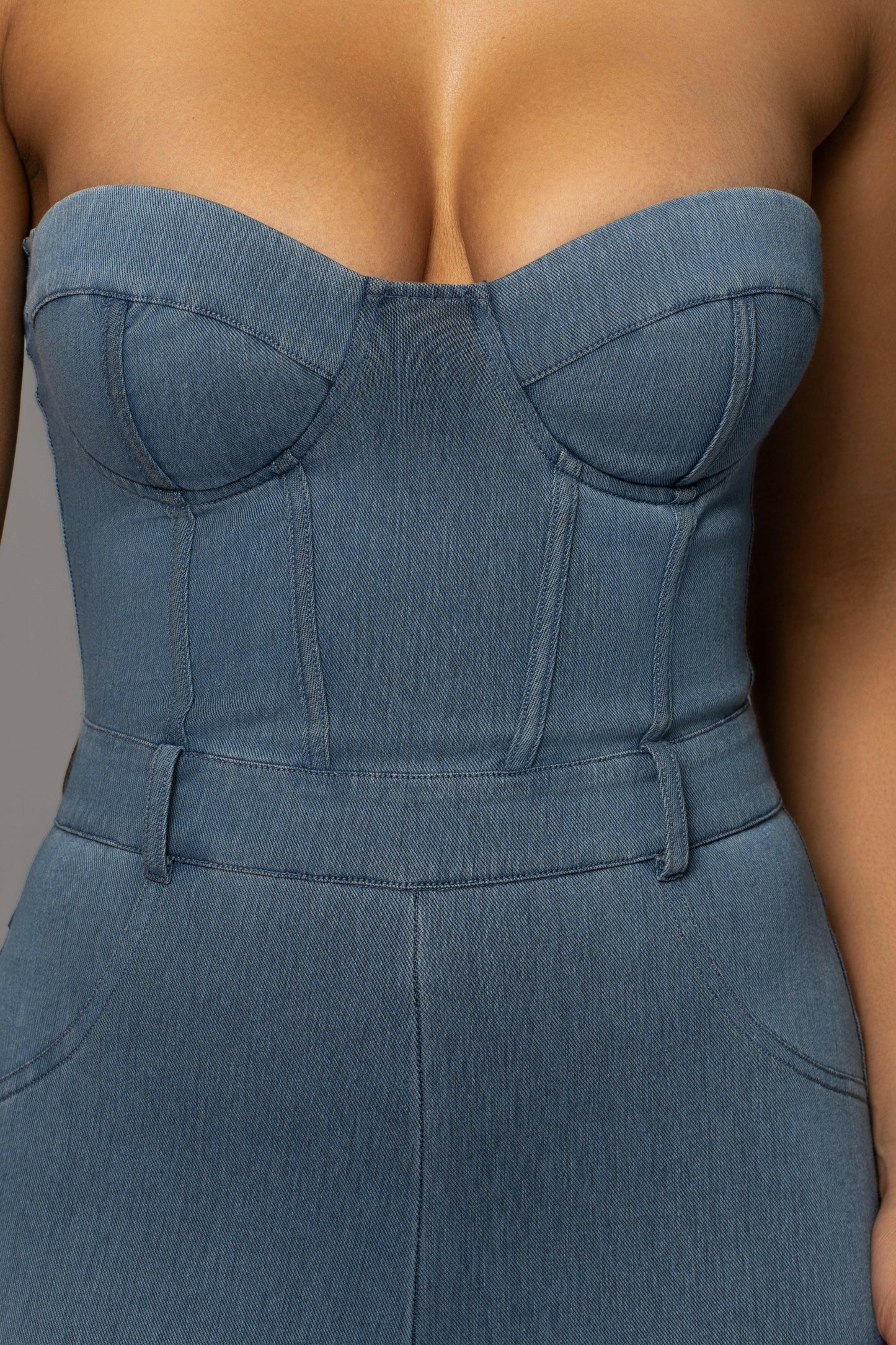 Medium Wash Denim Diya Bustier Jumpsuit