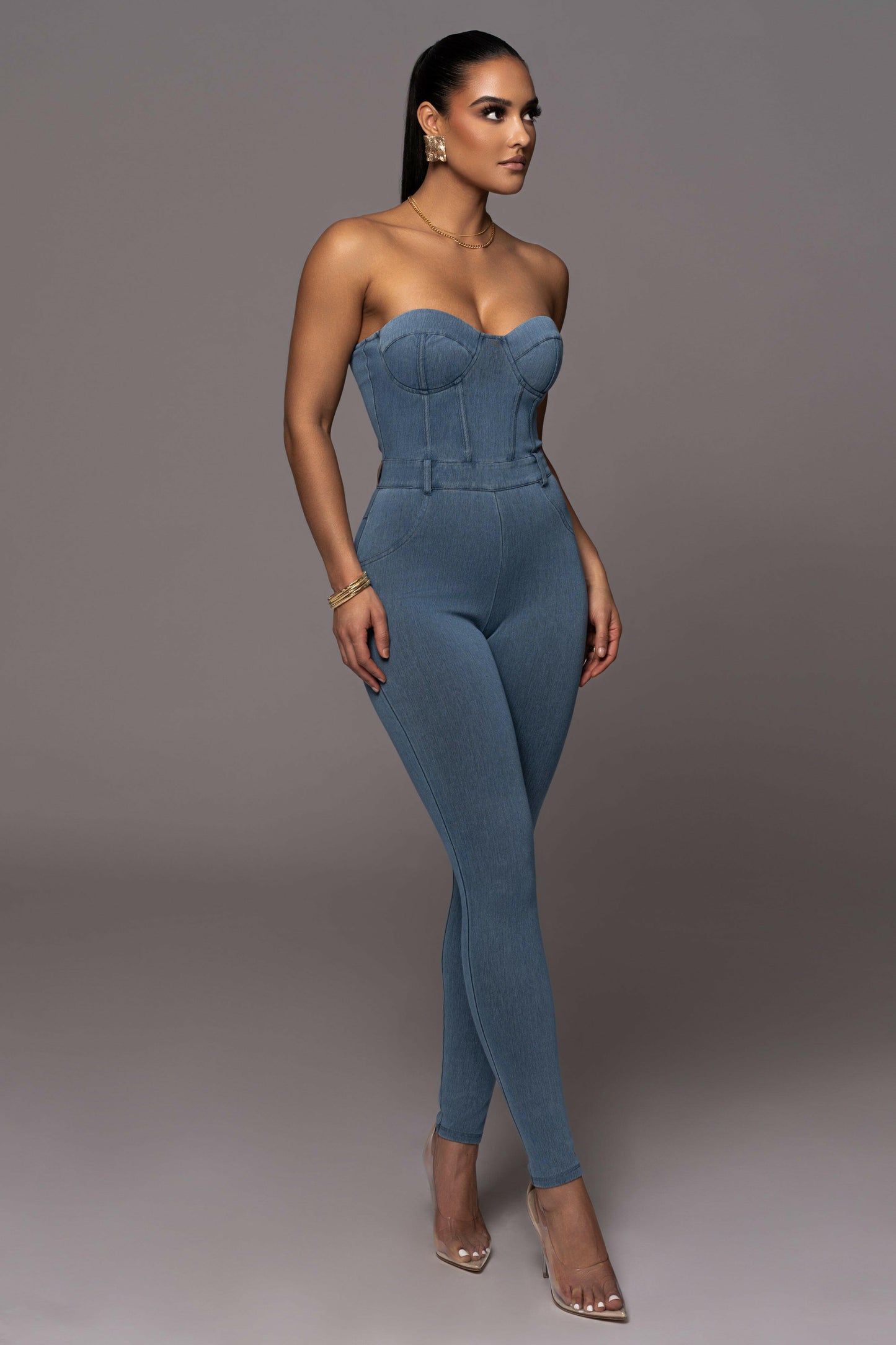 Medium Wash Denim Diya Bustier Jumpsuit