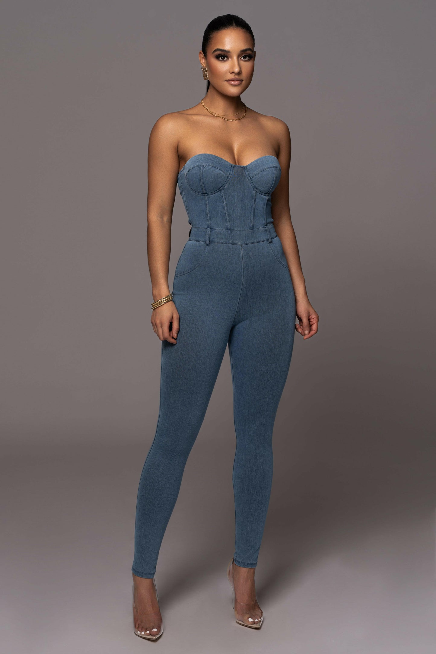 Medium Wash Denim Diya Bustier Jumpsuit