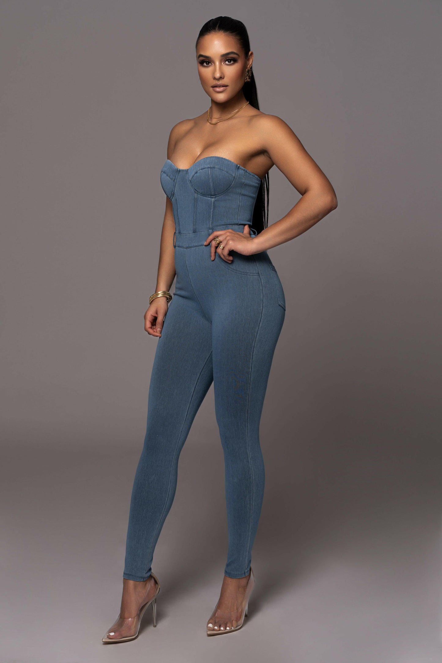 Medium Wash Denim Diya Bustier Jumpsuit