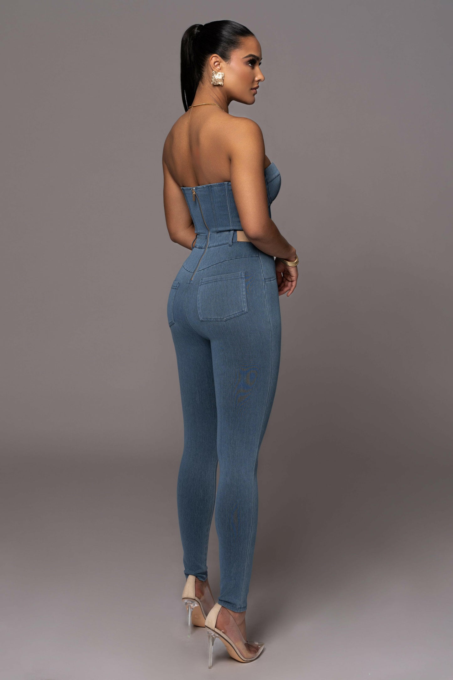 Medium Wash Denim Diya Bustier Jumpsuit