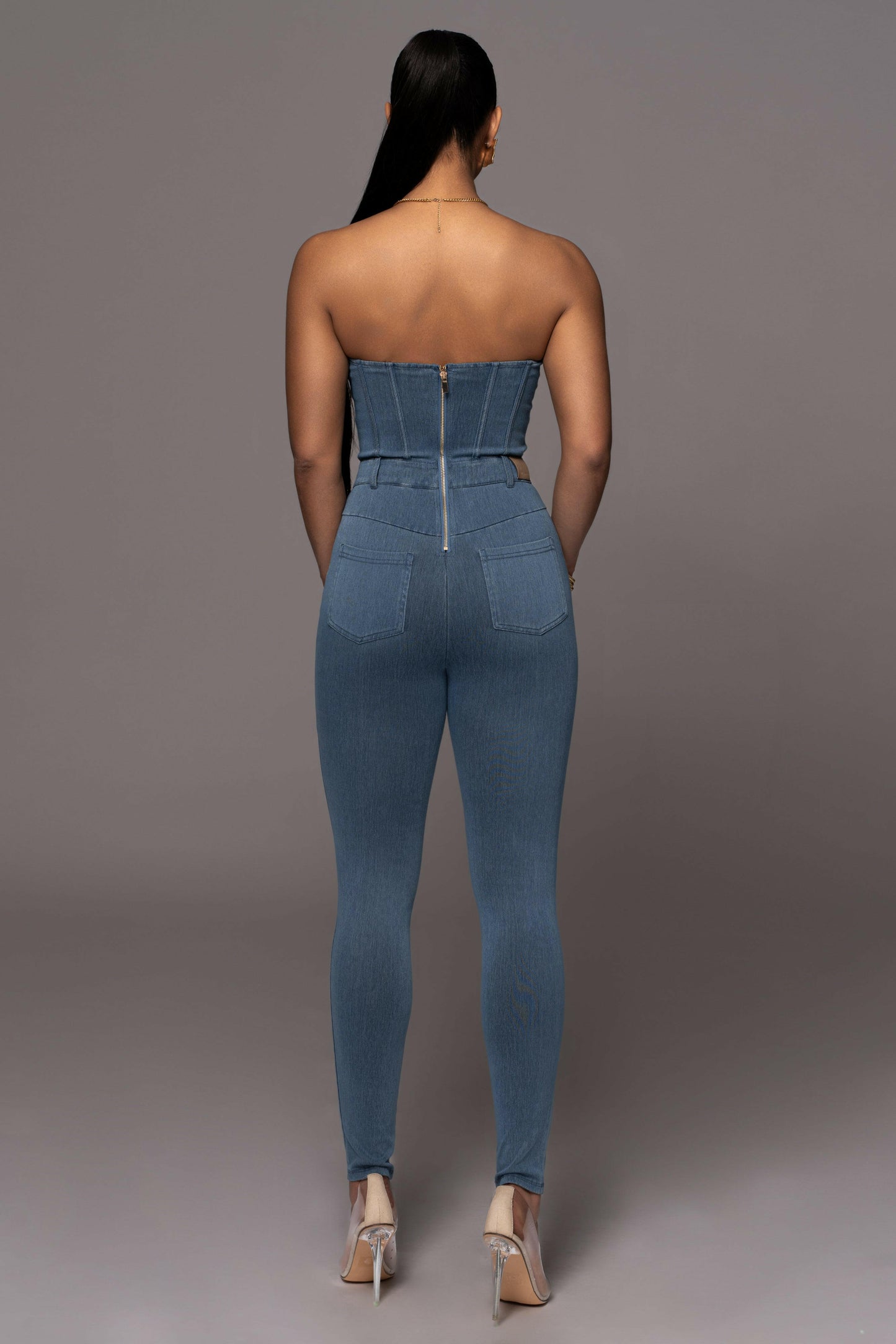 Medium Wash Denim Diya Bustier Jumpsuit