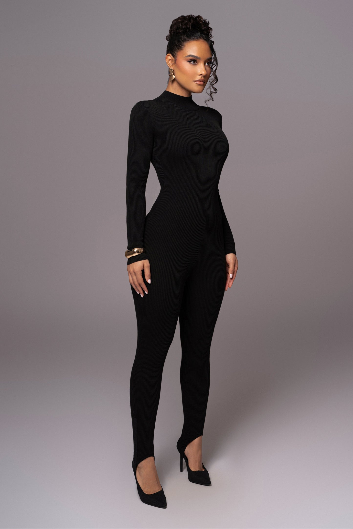 Black Minna Mock Neck Jumpsuit