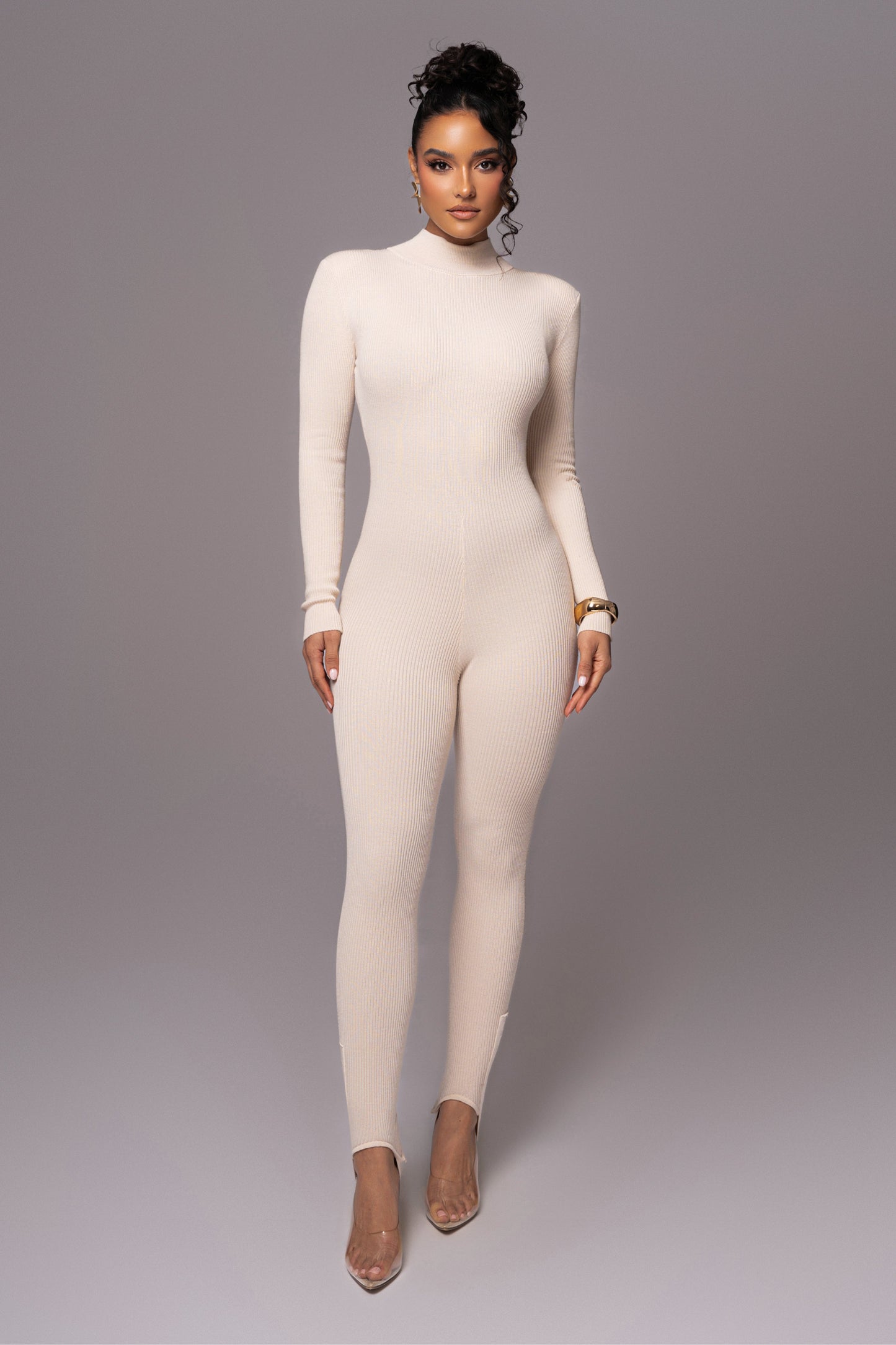 Beige Minna Mock Neck Jumpsuit