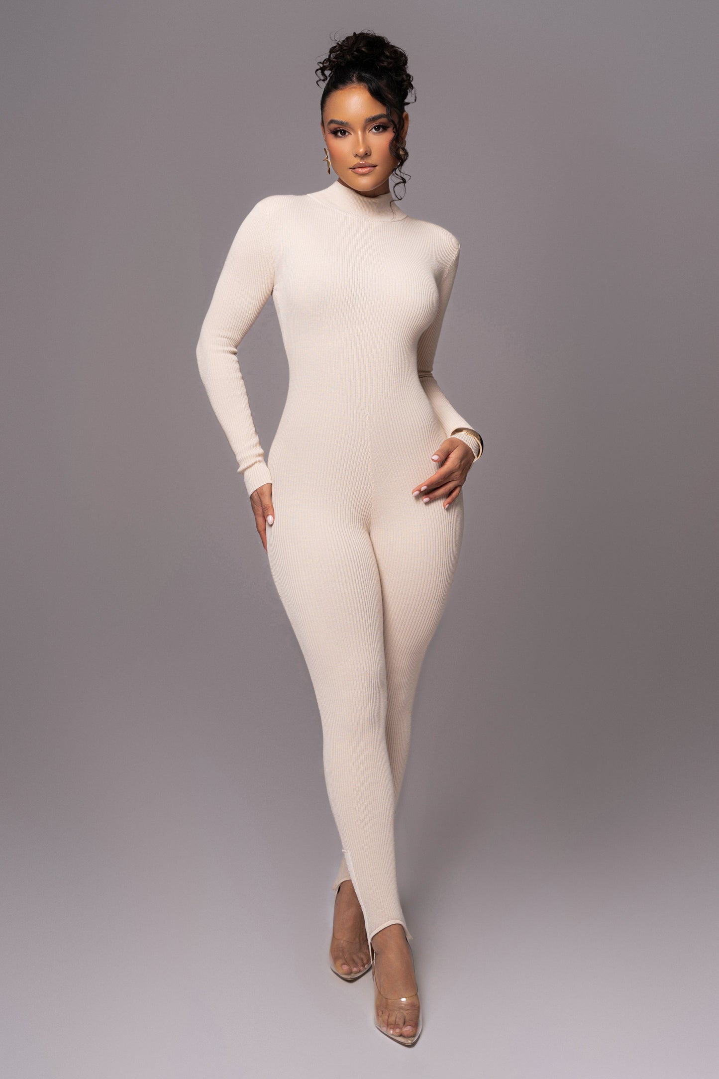 Beige Minna Mock Neck Jumpsuit