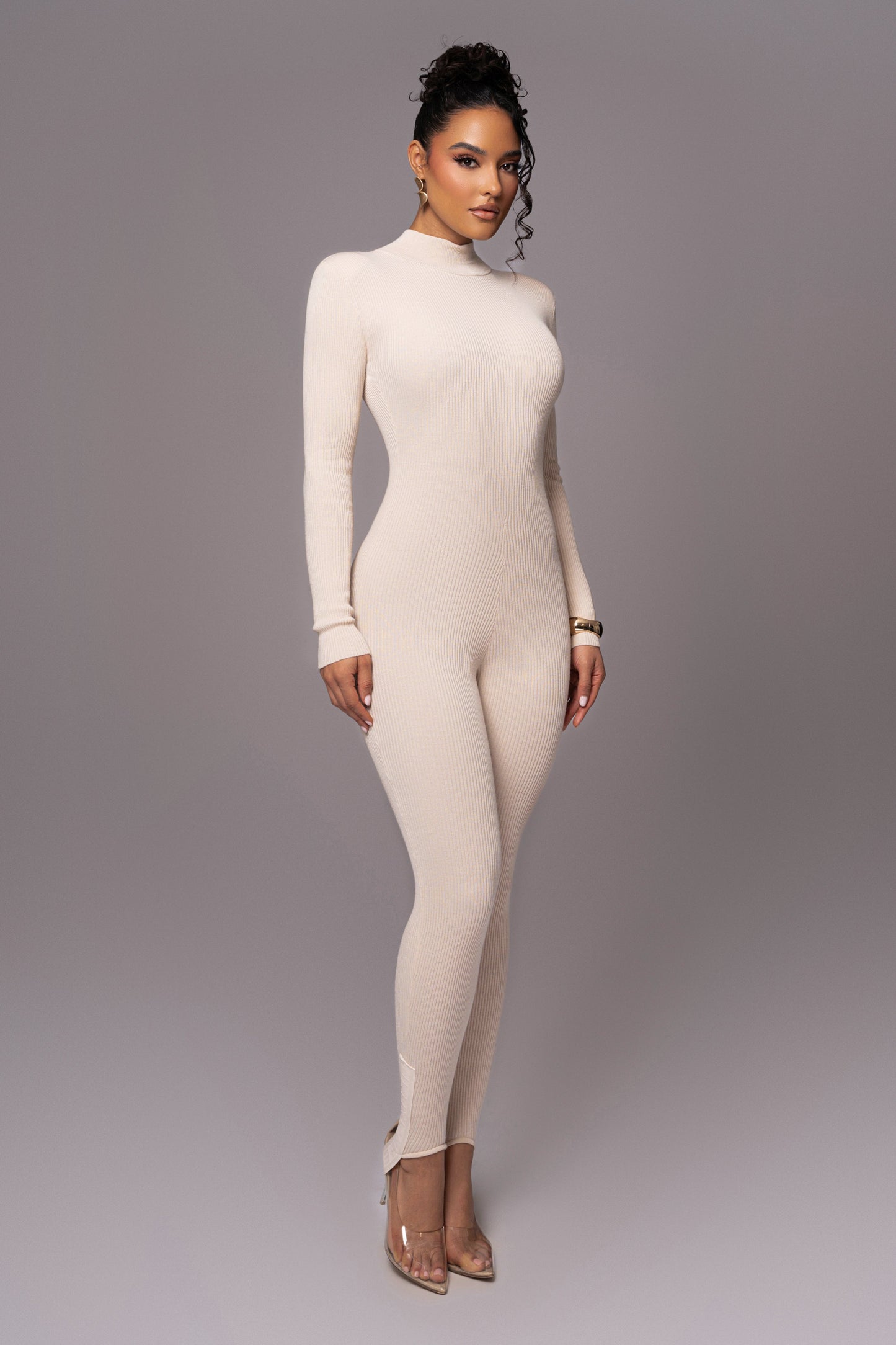 Beige Minna Mock Neck Jumpsuit